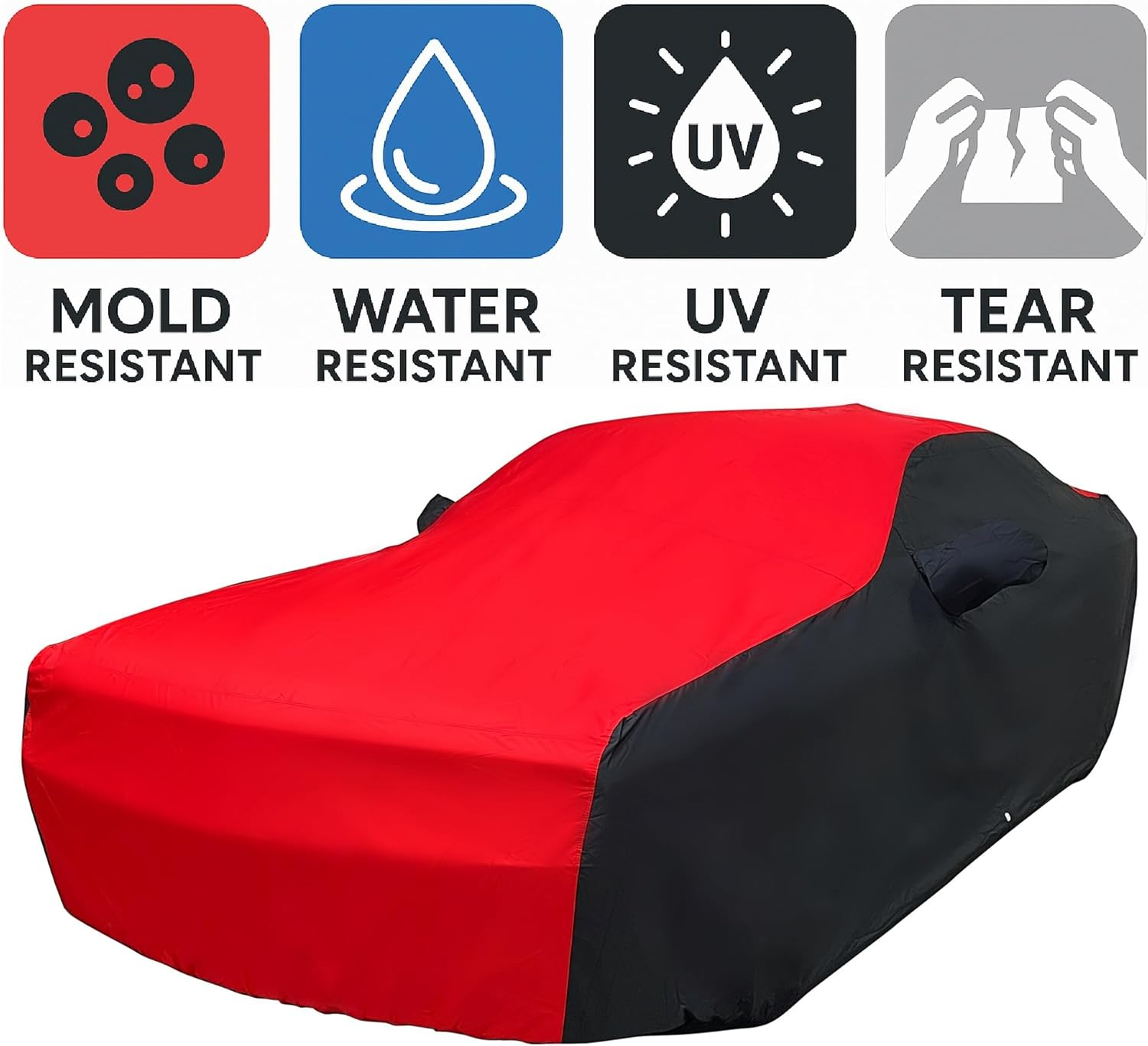 2008-2023 Dodge Challenger Indoor/Outdoor Car Cover - Ultraguard plus 300 Denier UV Protection Water Resistant - Custom Fit for All SXT, GT, R/T, Scat Pack, Hellcat Redeye & Widebody (Red/Black) - Gray,Black image number 3