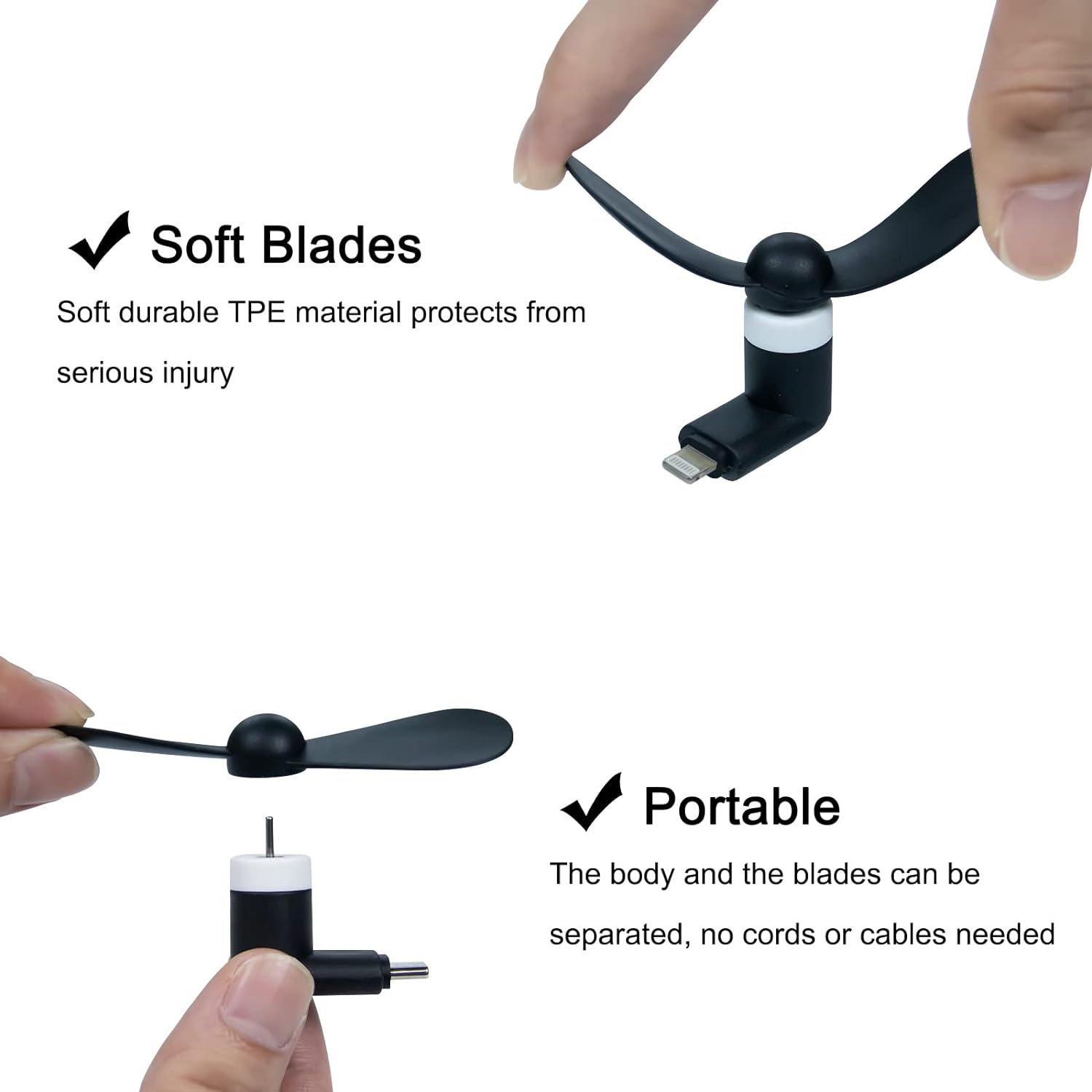 3 Pack Portable Cell Phone Fan Mini Fan Compatible with Iphone 14/14Pro Max/13/13 Pro Max/12/12 Pro Max/11/11 Pro/11 Pro Max/X/Xs/Xr - C-Black, White, Orange image number 4