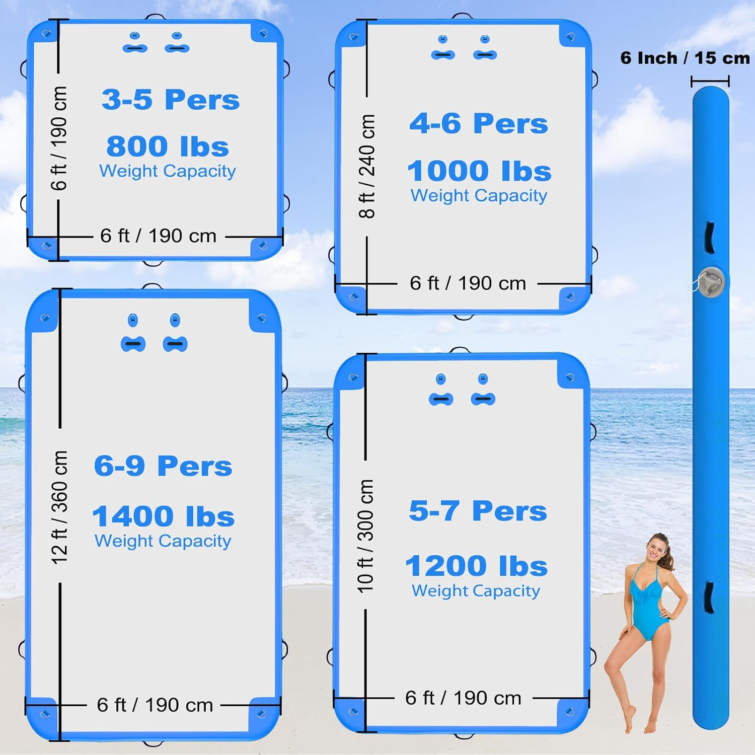 6Ft/8Ft/10Ft/12Ft Floating Dock Water Platform, Multi-People Inflatable Floating Mat, Dock Platform for Lake/Boats/Island/Swimming Pool image number 6