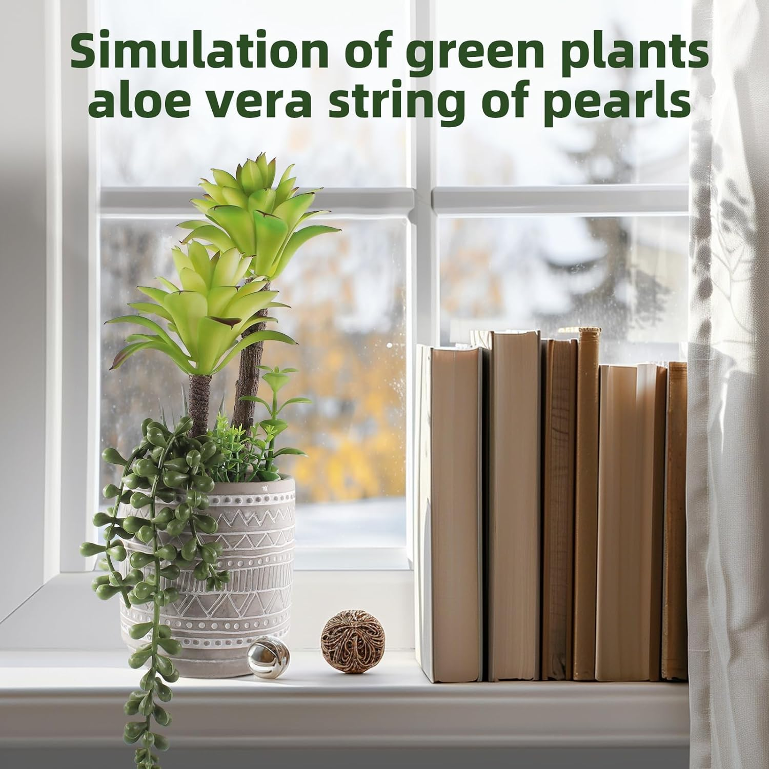 Artificial Succulents 11.8 Inch Fake Plants Premium Realistic Textured Faux Succulents Aloe String of Pearls Potted Ceramic Plant for Home Decor image number 6