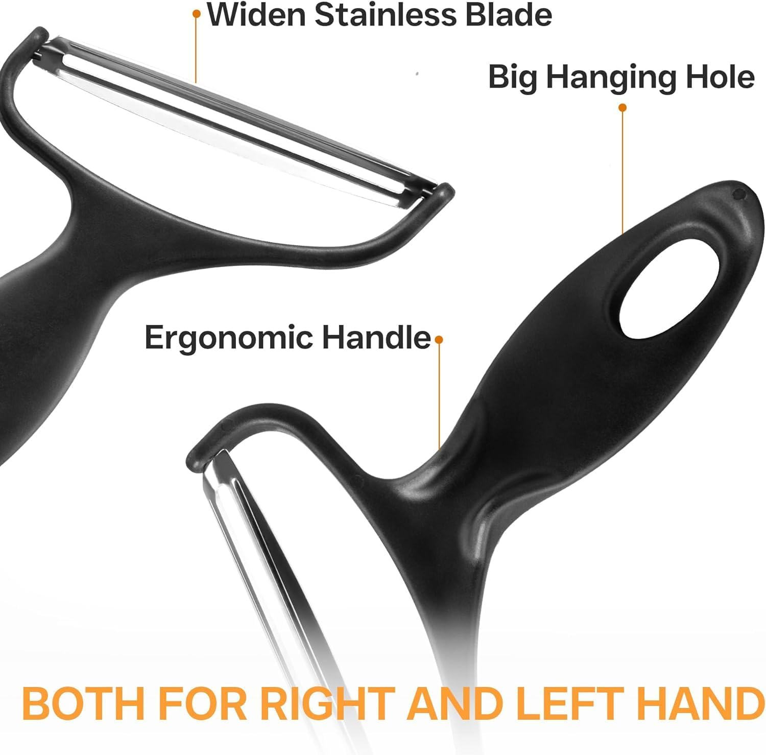 Black Vegetable Peeler Large Peelers for Kitchen, Y Wide Veggie Shredder for Cabbage Lettuce Julienne, Swivel Stainless Steel Blades Big Size Graters, Peelers and Slicers image number 3