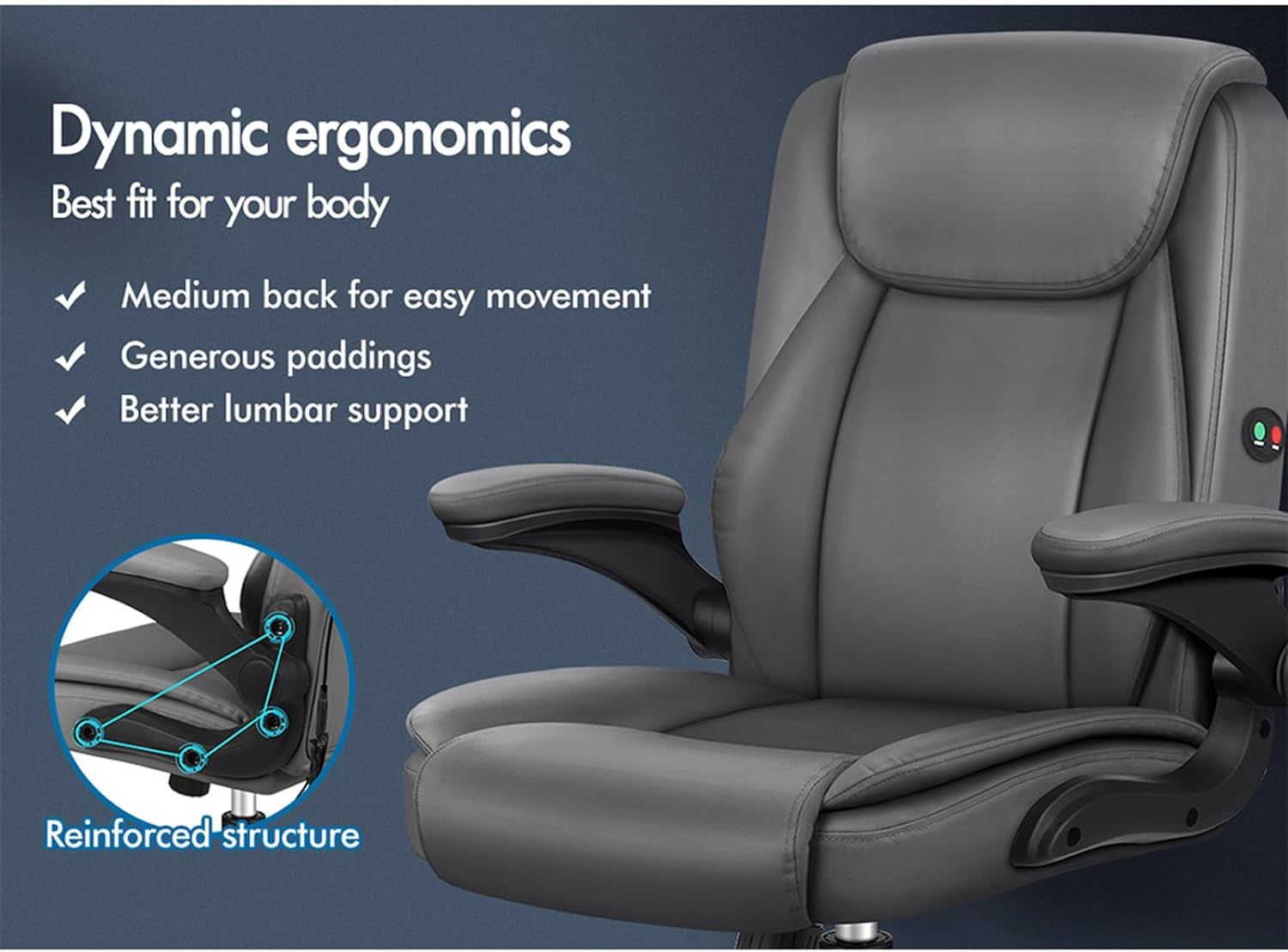 ALFORDSON Ergonomic Massage Office Chair Mid Back with Adjustable Armrest, Gaming Chair for Computer Task Desk, Study Chair with SGS Listed Gas-Lift, 150Kg Loading, Grey image number 4