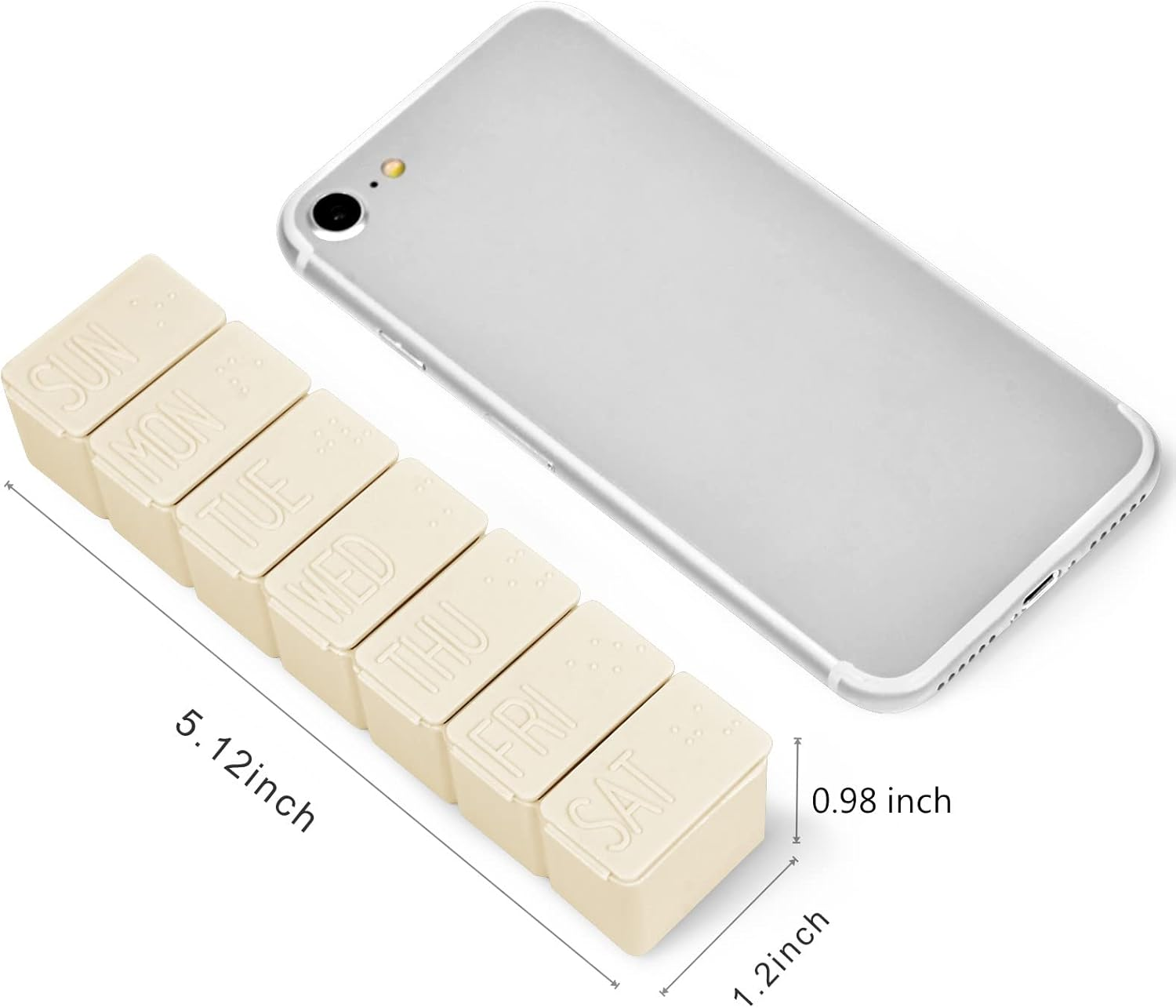 Pill Organizer-Pill Boxes for Travel, 7 Day with Braille Pill Case Vitamins Fish Oil Supplements, Medication Organizer Dispenser for Fish Oils, Vitamin Holder Supplement (Beige+Gray) image number 4