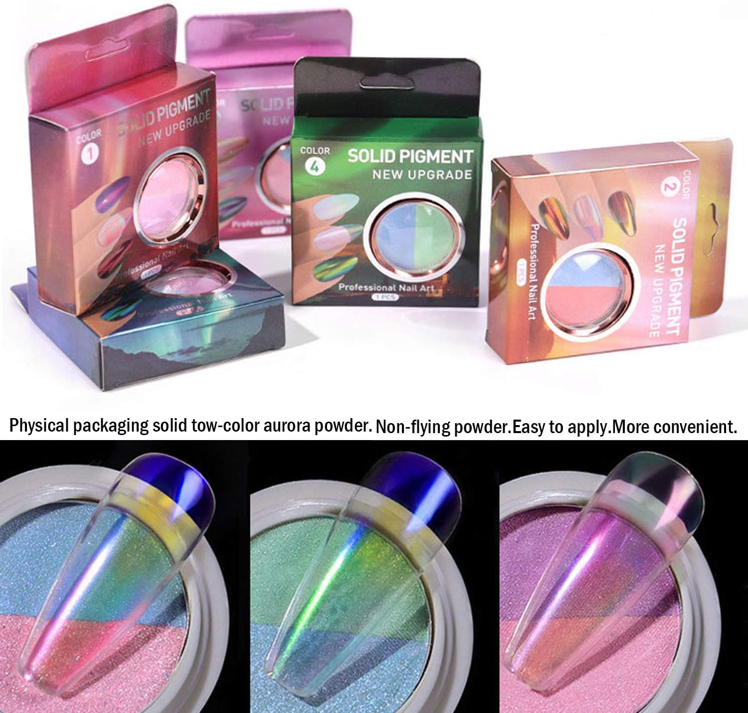 Nail Powder, Double Color Aurora Chrome Nail Powder Multi Mirror Effect Mermaid Neon Transparent Powder Manicure Pigment Glitter Fairy Dust Nail Art Decoration for Nail Art D&eacute;cor,0.8G image number 3