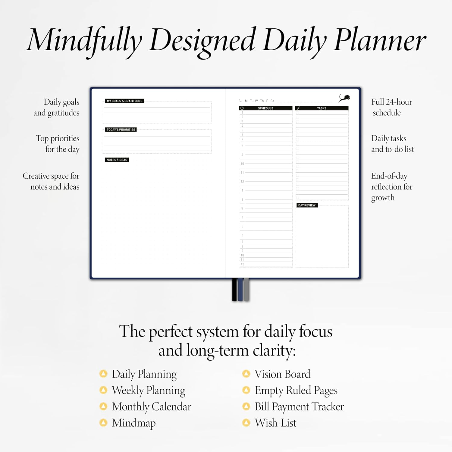 Daily Planner, Calendar and Gratitude Journal to Increase Productivity, Time Management & Happiness - Hardcover, Undated 24-Hour Schedule a Day Life Planner - 6 Months - Guaranteed image number 6