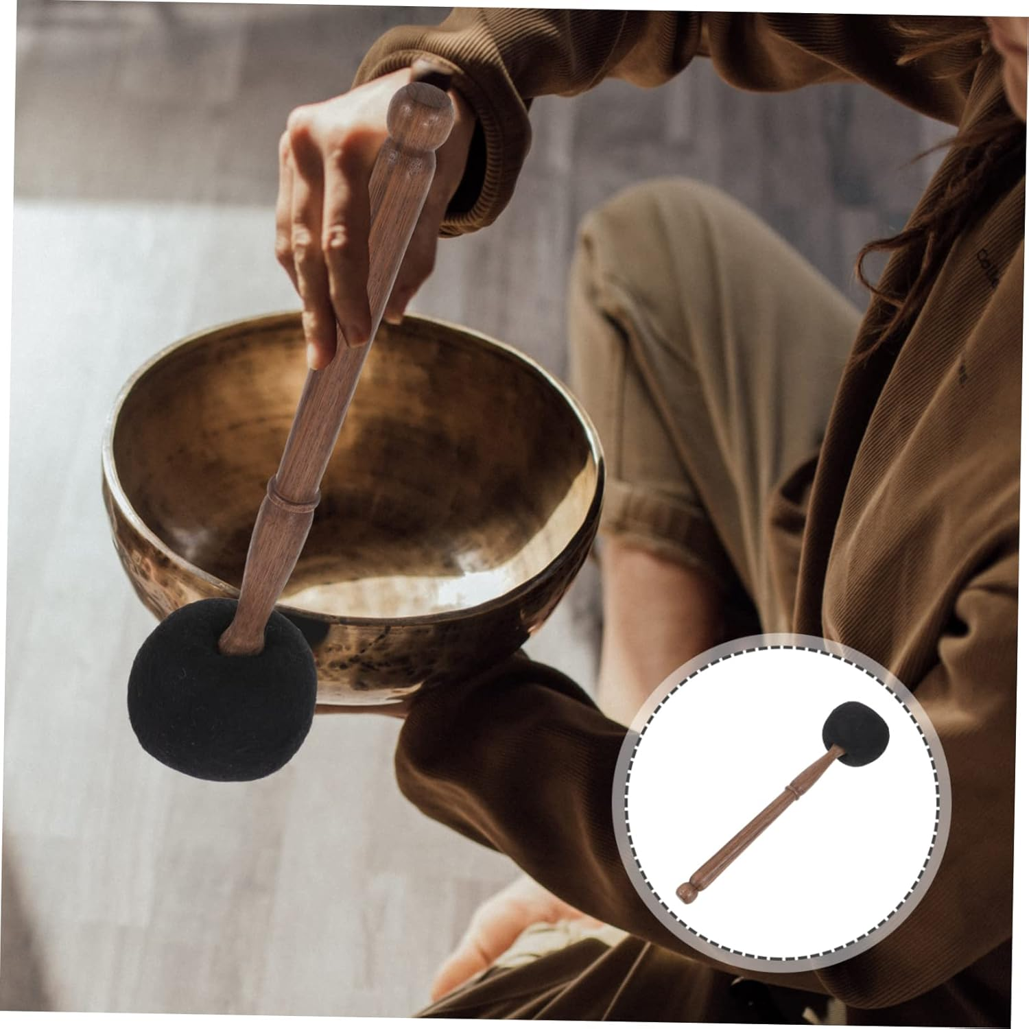 Tibetan Singing Bowl Mallet Wool Felt Head Wooden Stick Medium Size Black Meditation Sound Bowl Striker Accessory for Yoga Healing