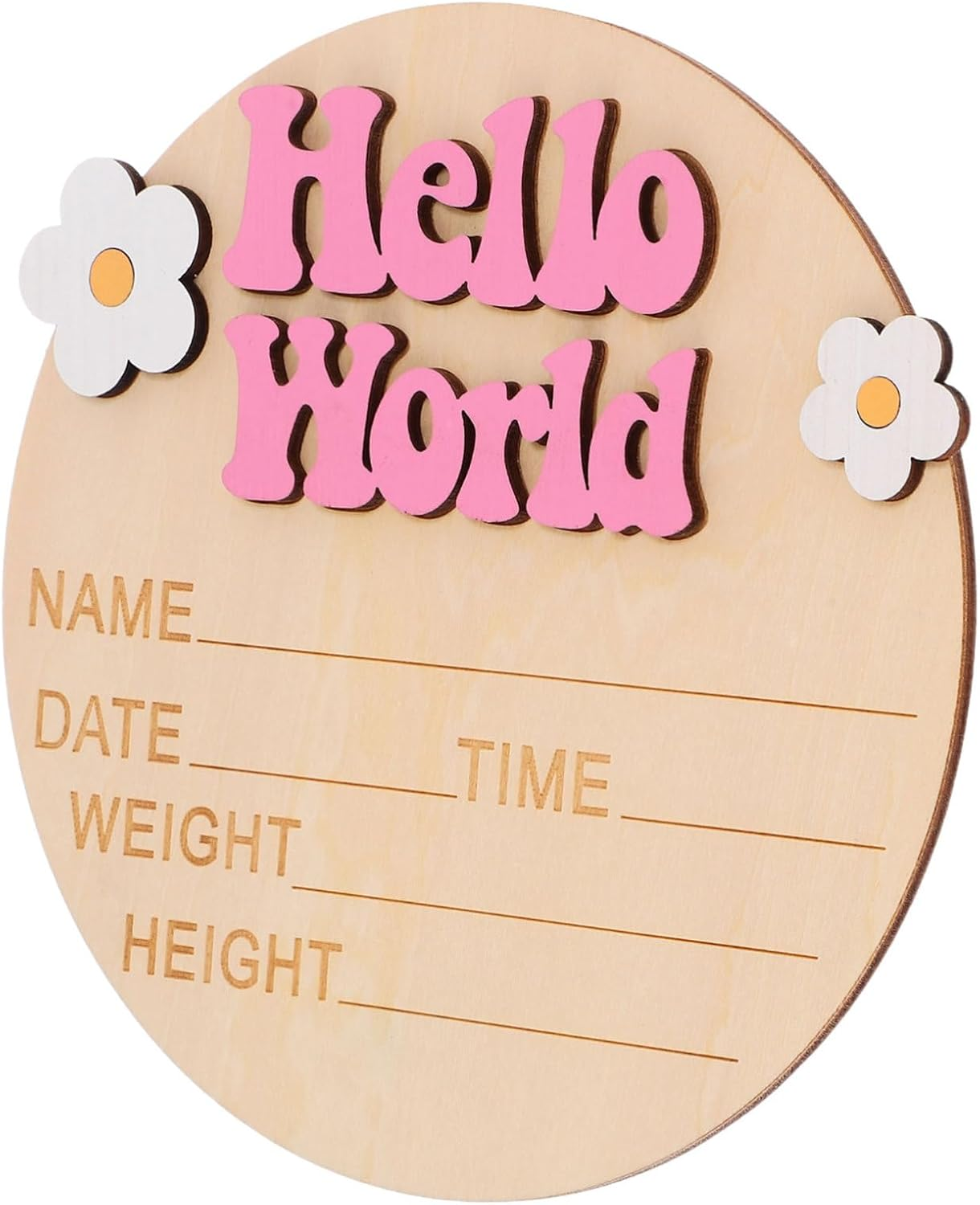 SECFOU Wooden Newborn Announcement Sign Baby Name Sign for Nursery Decor Pink Growth Plaque Baby Shower Photo Prop Newborn