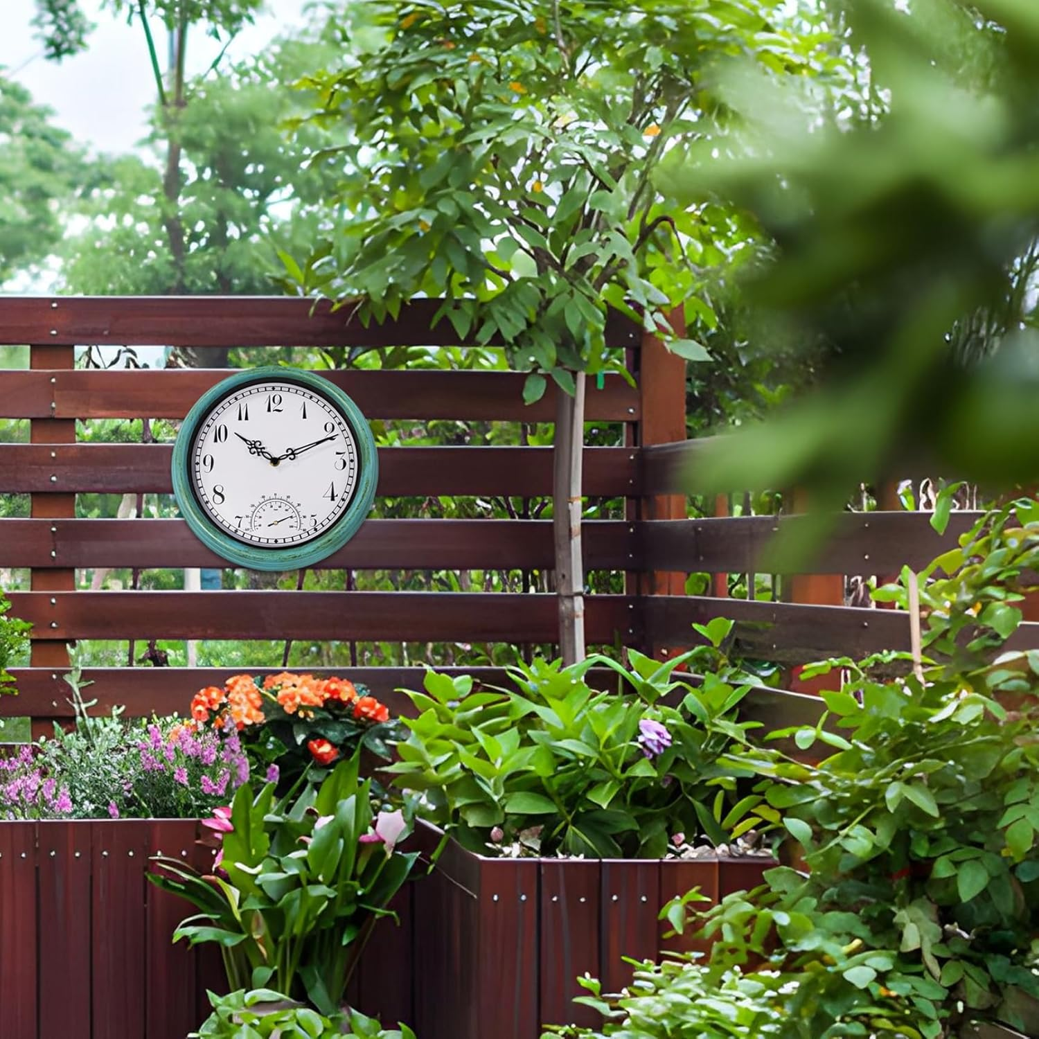 Outdoor Wall Clock 12 Inch Waterproof Outdoor Clock Vintage Retro Outdoor Clocks with Thermometer Non-Ticking Battery-Operated Outdoor Clocks for Patio Pool Porch Garden Outdoor Clock Thermometer