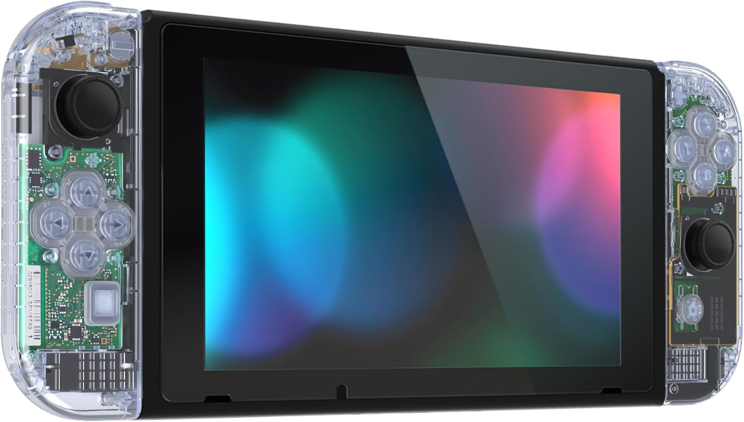 Extremerate DIY Replacement Shell Buttons for Nintendo Switch, Crystal Glacier Blue Custom Back Plate for Switch Console, Housing Case with Colorful Buttons for Joycon Handheld - No Controller image number 6