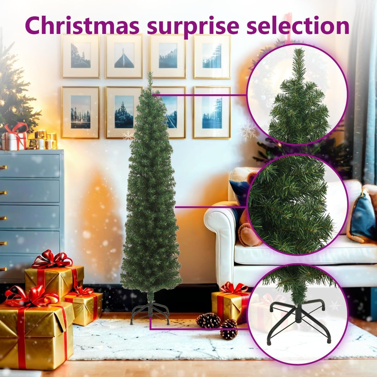 Vidaxl Slim Artificial PVC Christmas Tree with Steel Stand - Green, 240 Cm Tall image number 2
