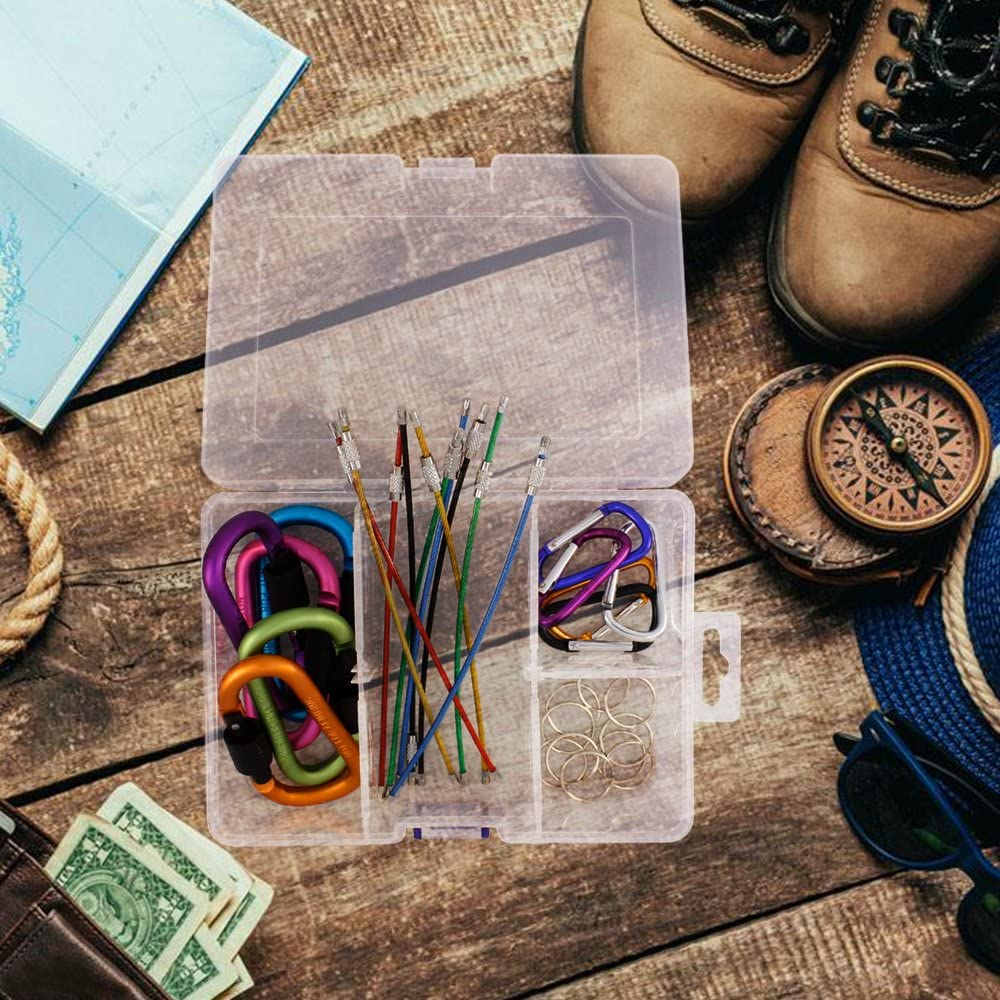 Yucool 10 Pack Aluminum D-Ring Carabiners, D Shape Keychain Clips Hook Spring-Loaded for Camping Hiking Fishing, with 10 Stainless Steel Wire Keychains, 10 Key Rings - Multi-Color