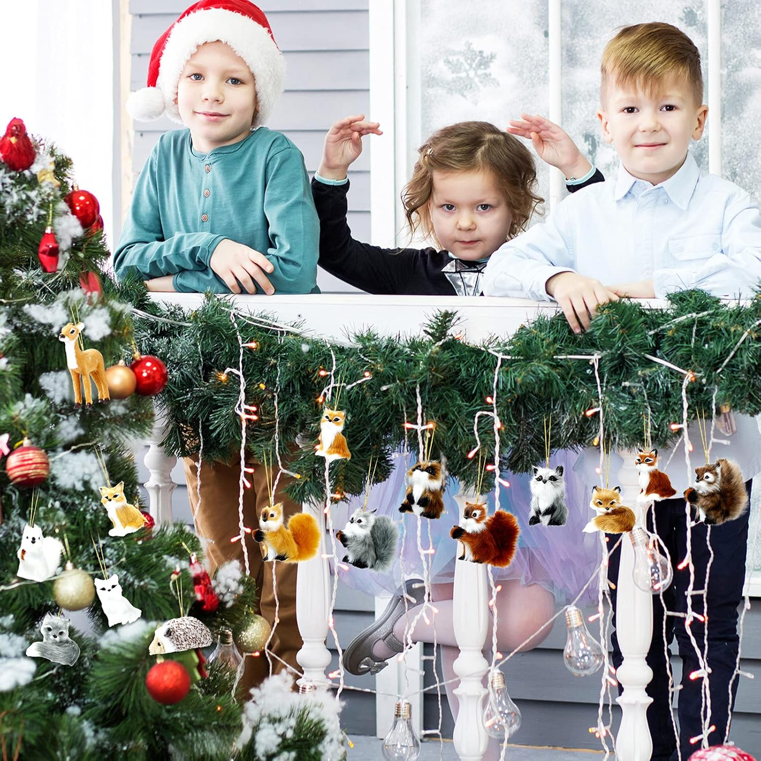 Skylety 15 Pieces Animal Ornaments, Woodland Faux Fur Animal Hanging Ornament Bulk Plush Simulation Fall Christmas Tree Decoration for Home Backpack Party Holiday image number 4