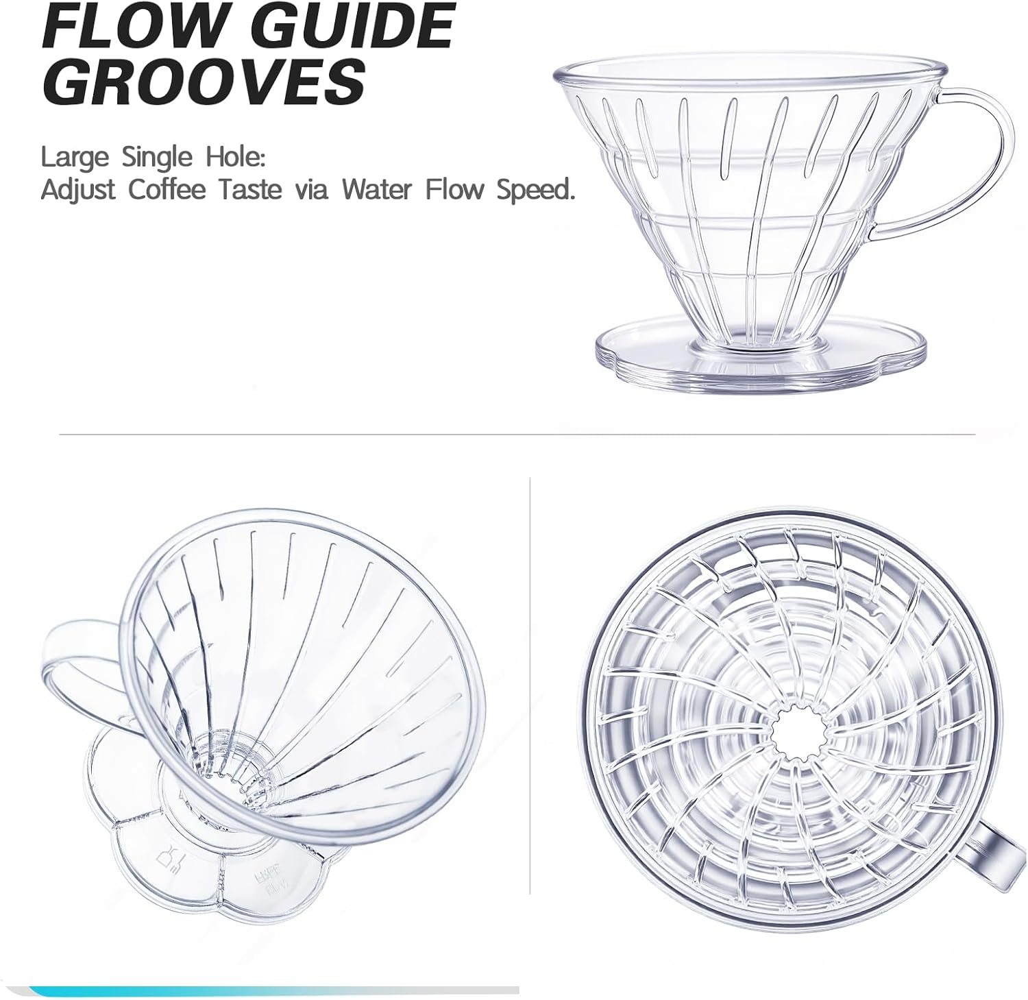 Direct V60 Coffee Dripper Size 02, 1-4 Cups, Clear, High Temperature Resistant Plastic Pour over Coffee Maker Coffee Filter Cup with Base, Slow Brewing Accessories for Home, Cafe, Travel image number 1