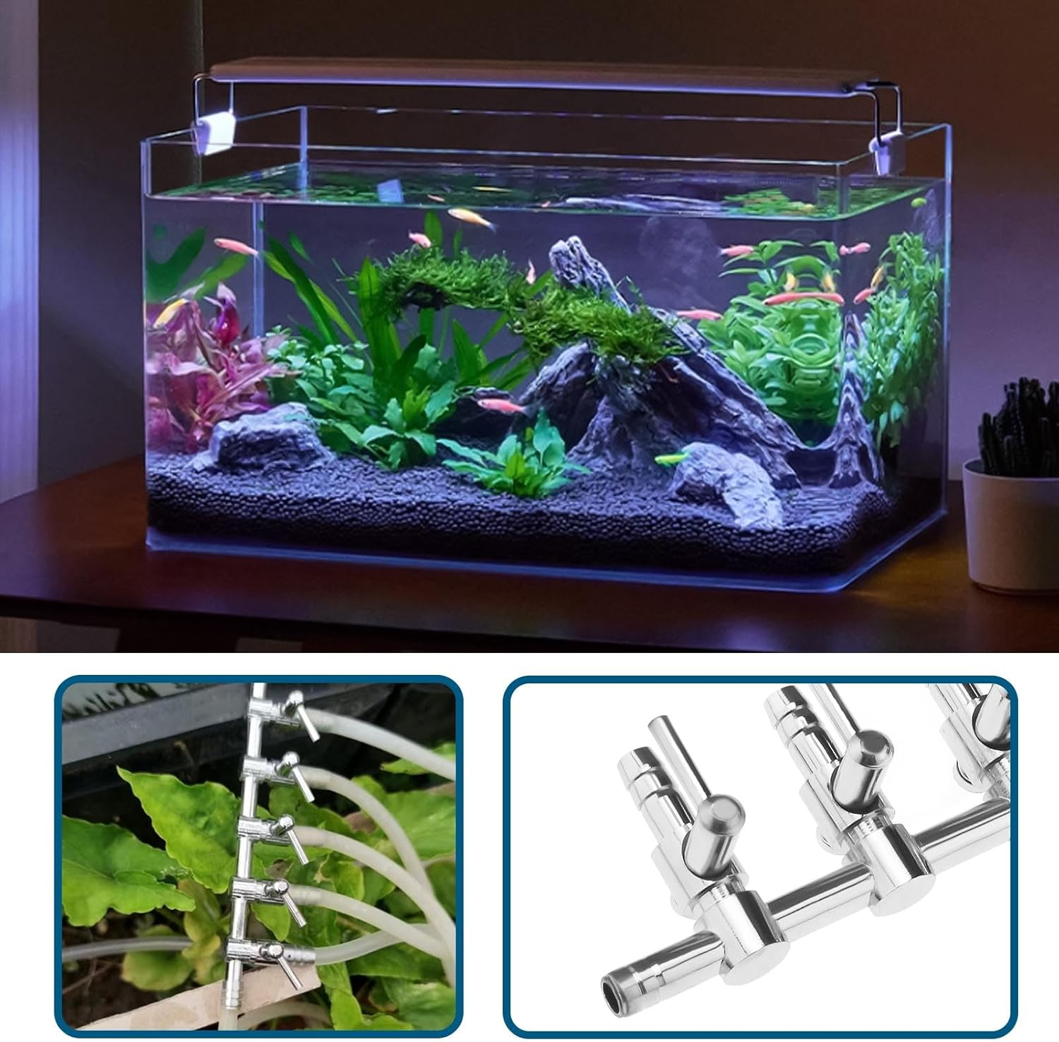 2PCS Aquarium Air Distribution Tubes Stainless Steel Aquarium Air Splitter Tube Adjustable Air Flow Control Valve for Aquarium Hatchery Aquaculture image number 3