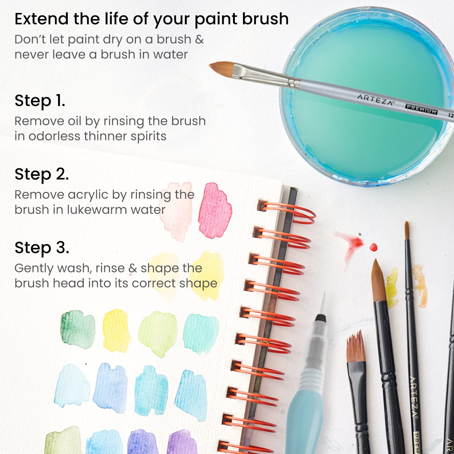 ARTEZA Water Brush Pen - Self-Moistening - Portable - Watercolor - (Assorted Tips, Set of 4) image number 5