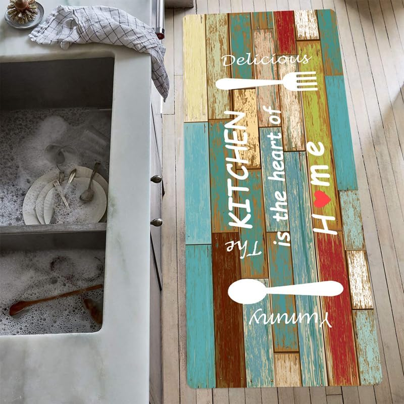Kitchen Rugs and Mats, This Kitchen Is Seasoned with Love Kitchen Mats Set of 2, Kitchen Rug Set Non-Skid Washable, 50Cm X 80Cm + 50Cm X 120Cm (Multicolor, 50Cm X 80Cm + 50Cm X 120Cm) image number 1