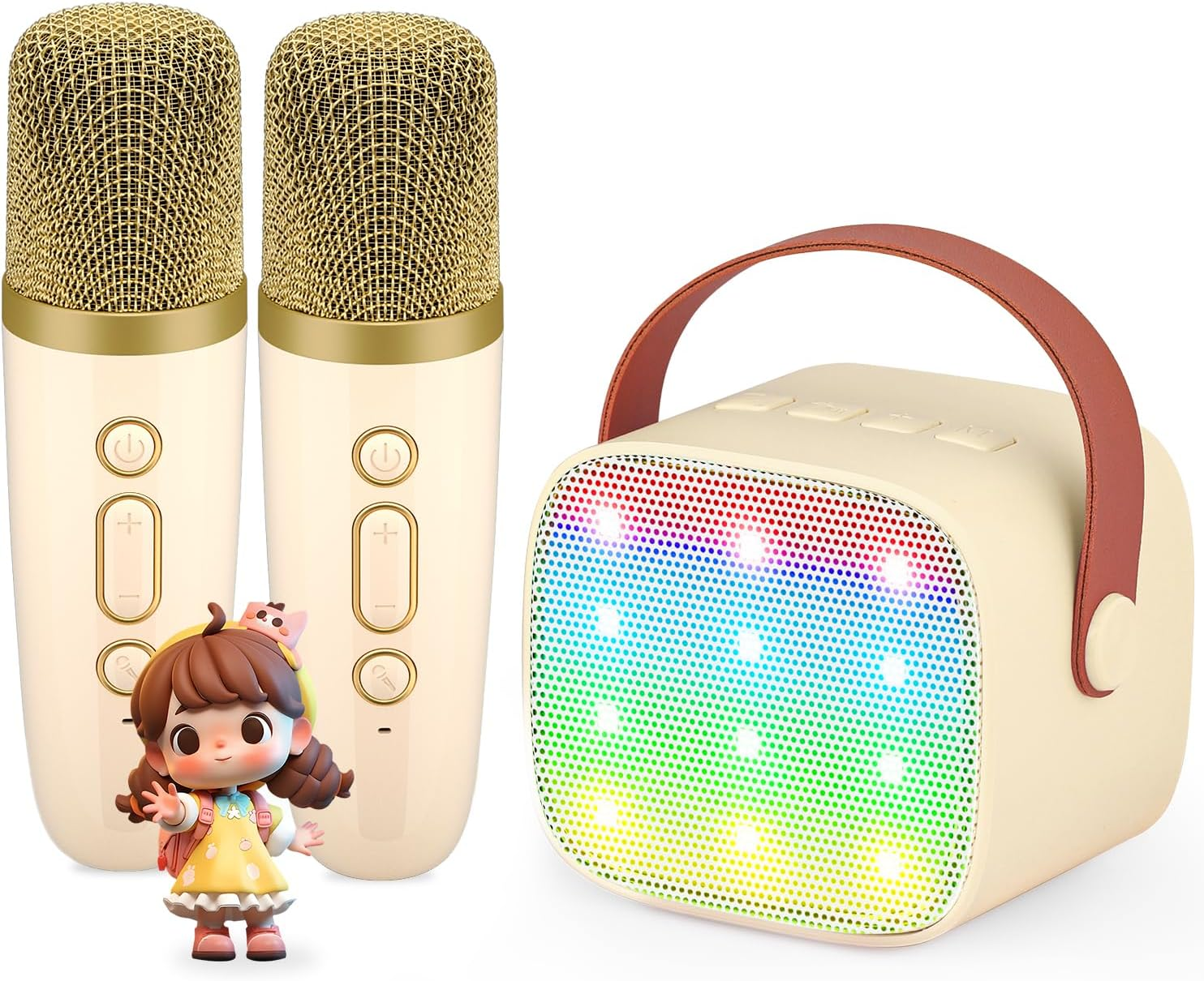 Kids Karaoke Machine, Kids Toys Girls Birthday Gift, Mini Portable Bluetooth Speaker with 2 Wireless Microphone for Girl 5,6,7,8,10+Year Old(Pink)