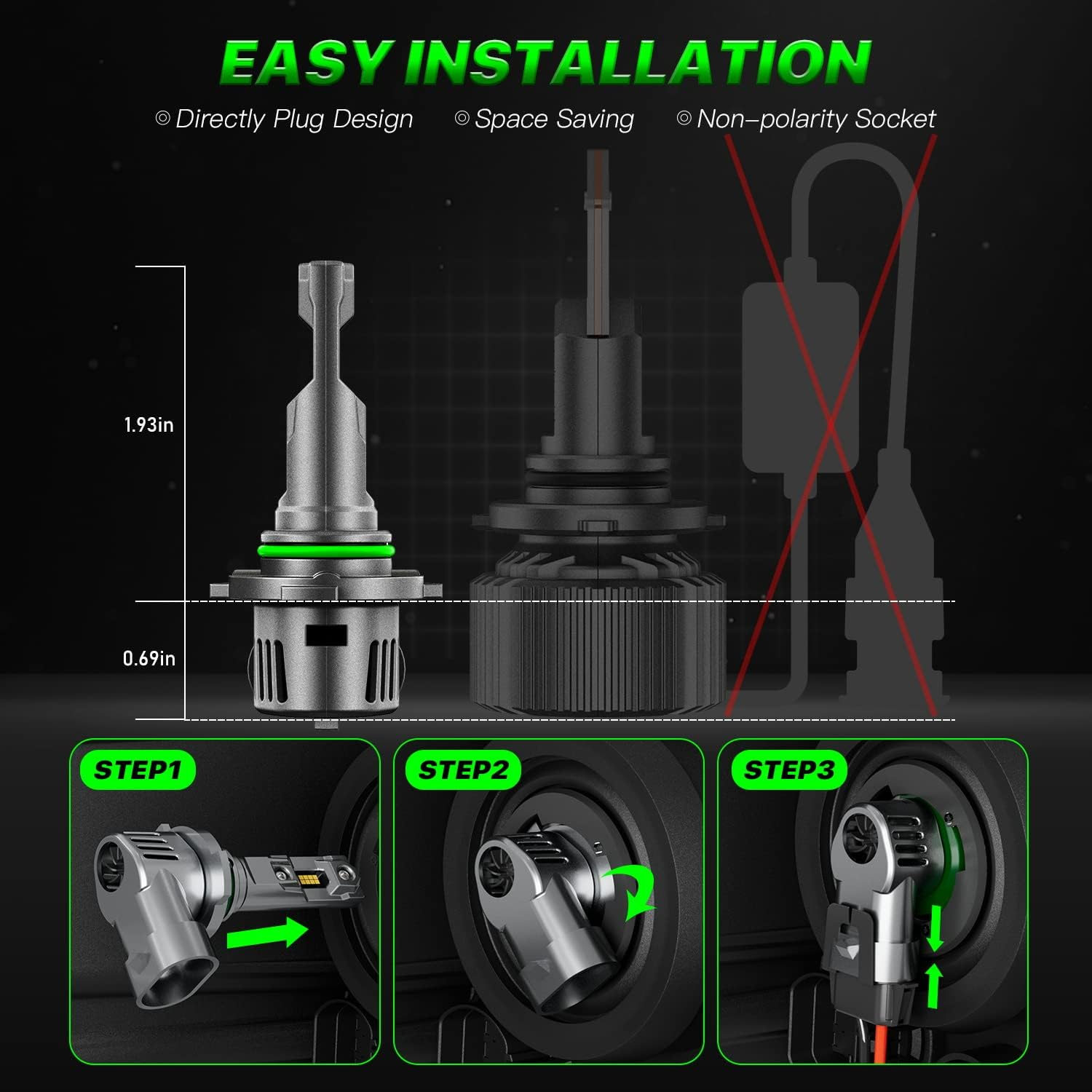 9006 LED Headlight Bulbs, 16000 Lumens 600% Super Bright 9006 LED Bulbs, 70W 6500K Cool White LED Headlight Conversion Kit IP68 Waterproof, Pack of 2 (9006) image number 3