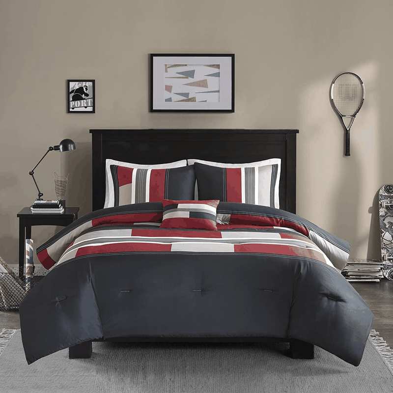 Comfort Spaces Casual Comforter Set Sporty Design, Vibrant Color, Active Lifestyle Boys Bedroom D&eacute;cor, All Season Soft Microfiber Bedding Set, Decorative Pillow, Sham Black/Red Twin/Twin XL 3 Piece image number 1