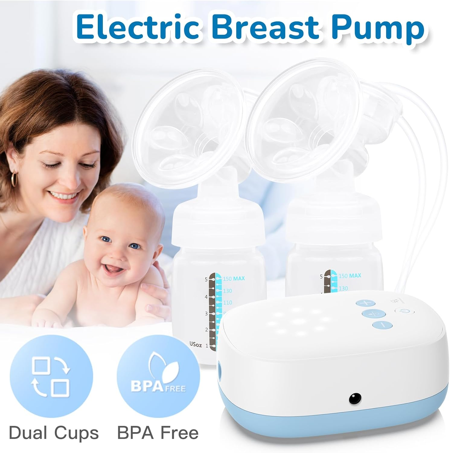 Double Electric Breast Pump, 2 Modes 8 Levels Portable Breastfeeding Pump, with 21/24 Mm Flange, LED Touch Screen, Rechargeable Nursing Double Breast Milk Pump for Home & Travel image number 1