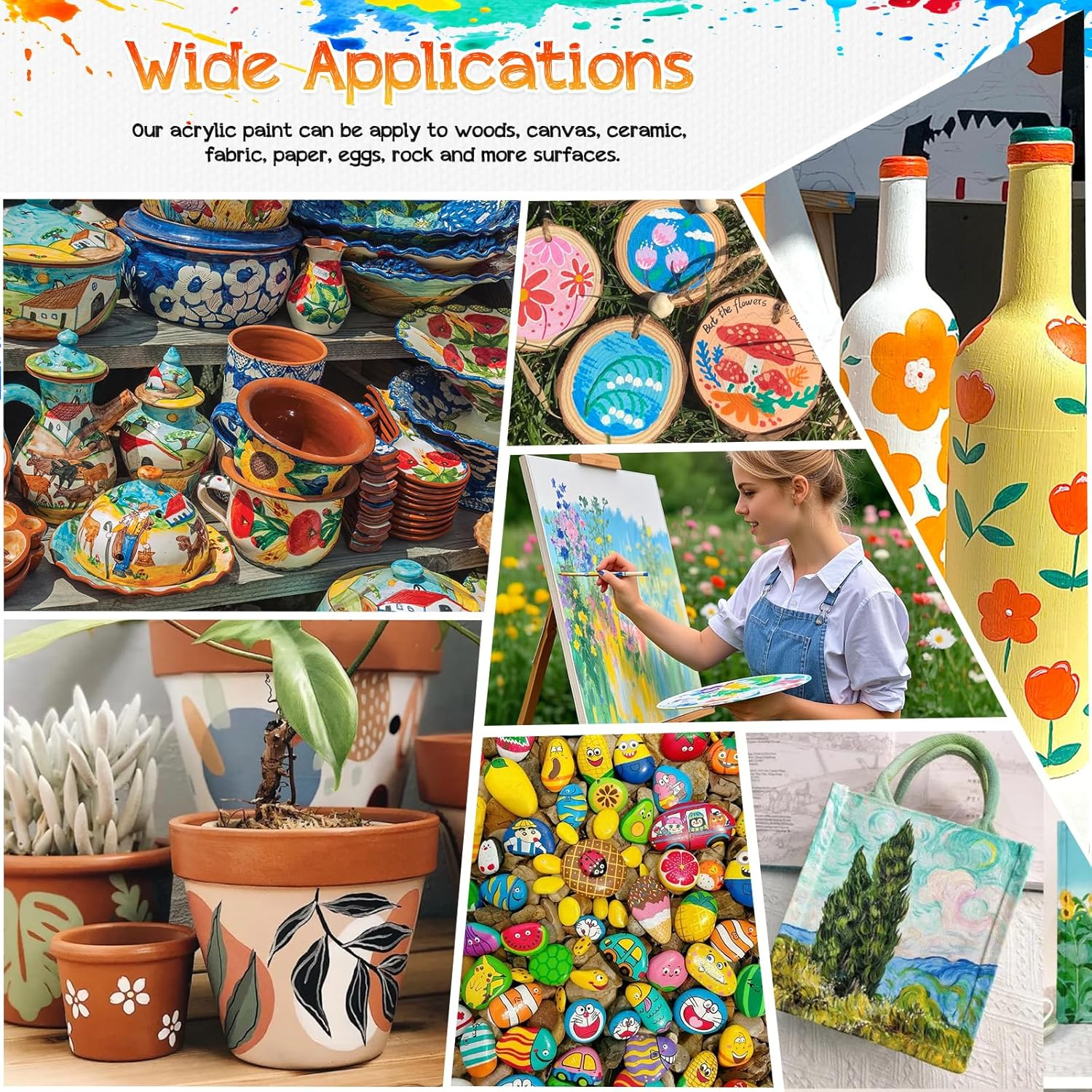 Aottom 33 Piece Canvas Acrylic Paint Set, 24 X Tube Acrylic Paints with 5 X Brush Set + 2 X Canvas + 1 X Mixing Knife Acrylic Paint Set for Stones, Paper, Wood Acrylic Paints for Artists, Beginners