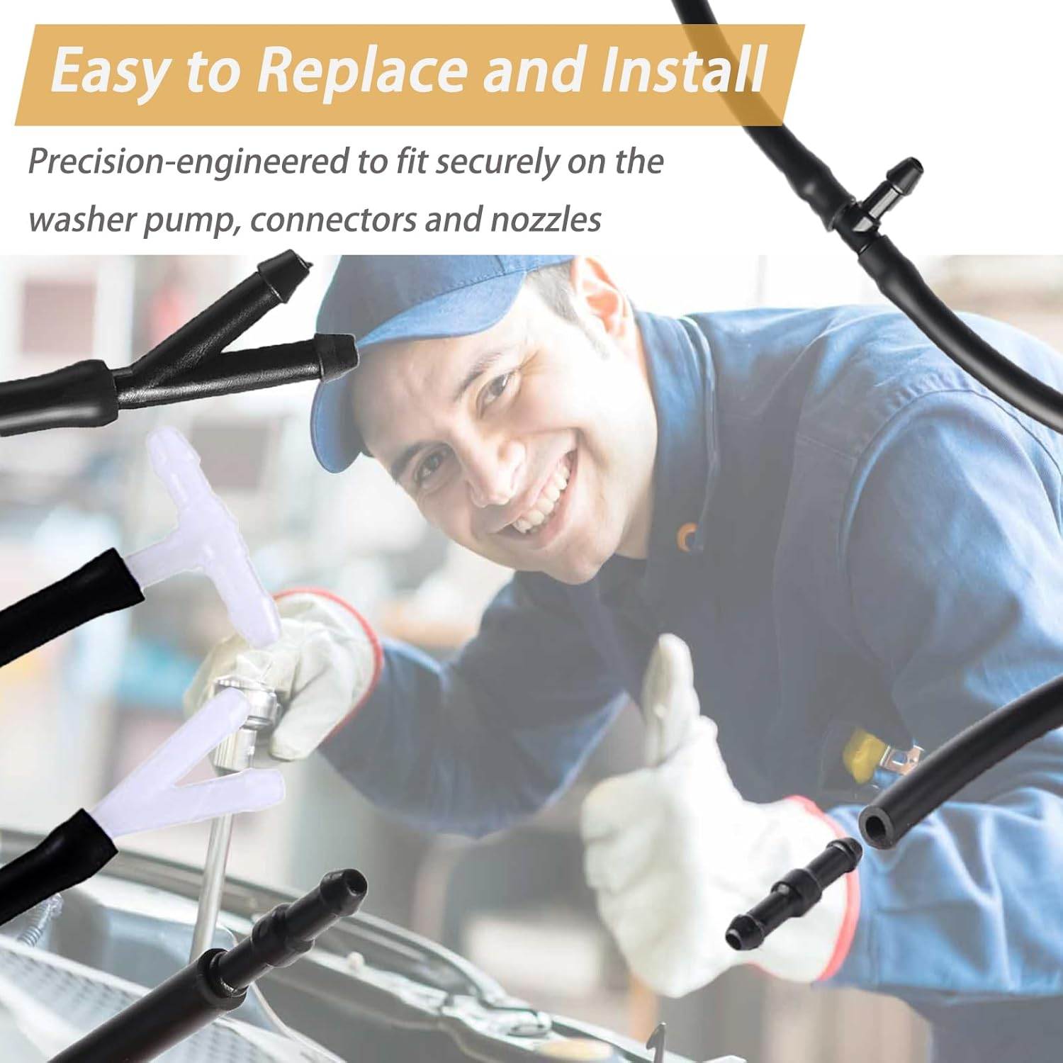 Windshield Washer Hose Kit - 4 Meter Universal Washer Fluid Hose with 12 Pcs Hose Connectors, Suitable for Most Windshield Washer Nozzle Installation, Connect Car Water Pump and Nozzles image number 1