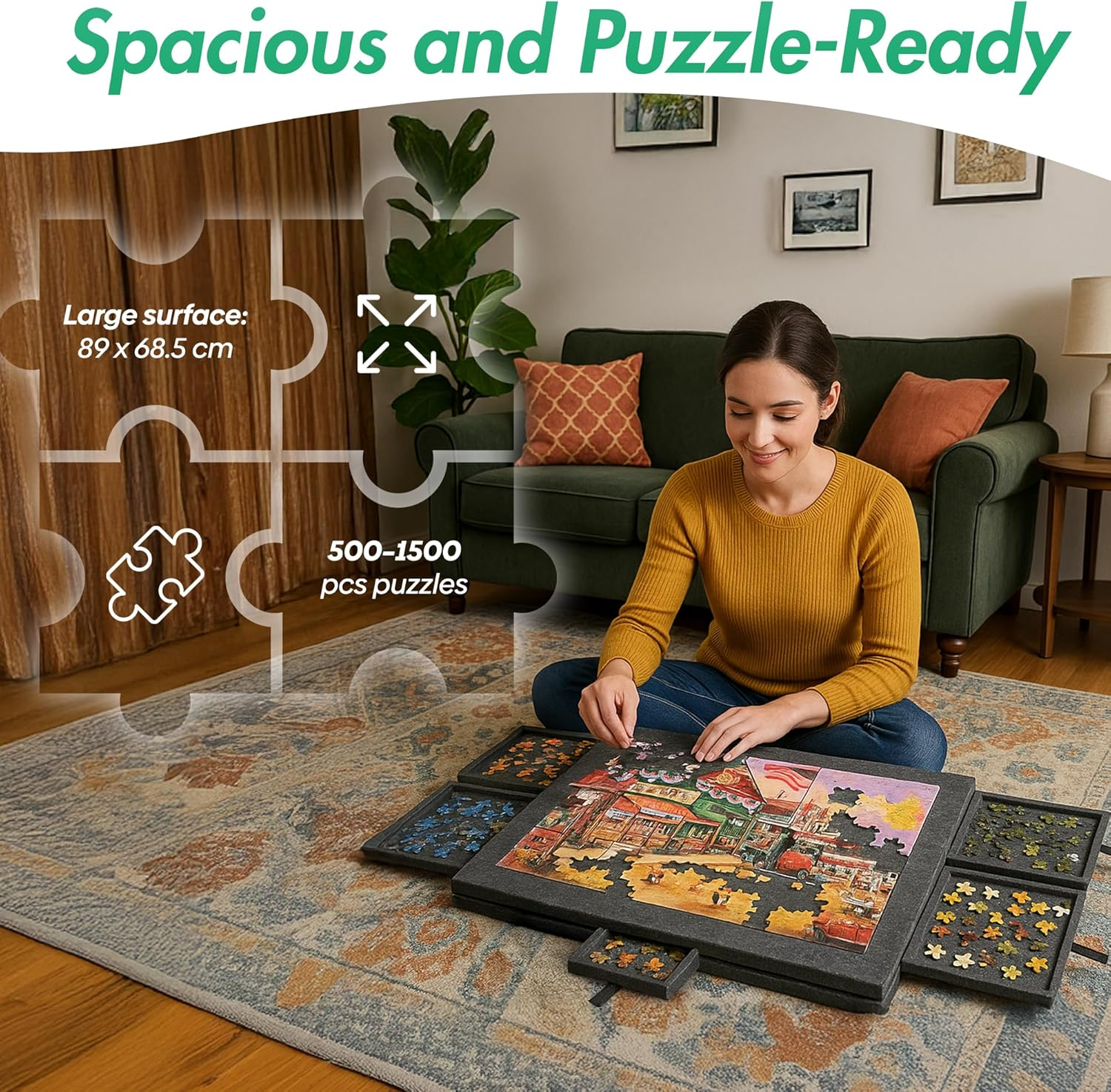 GOOFII Jigsaw Foldable & Tilting Puzzle Board with 6 Drawers and Covers, Portable Puzzle Table Built-In Stands for Angle Adjustments, Puzzle Mat with Storage for Adults (1500 Pcs) image number 1