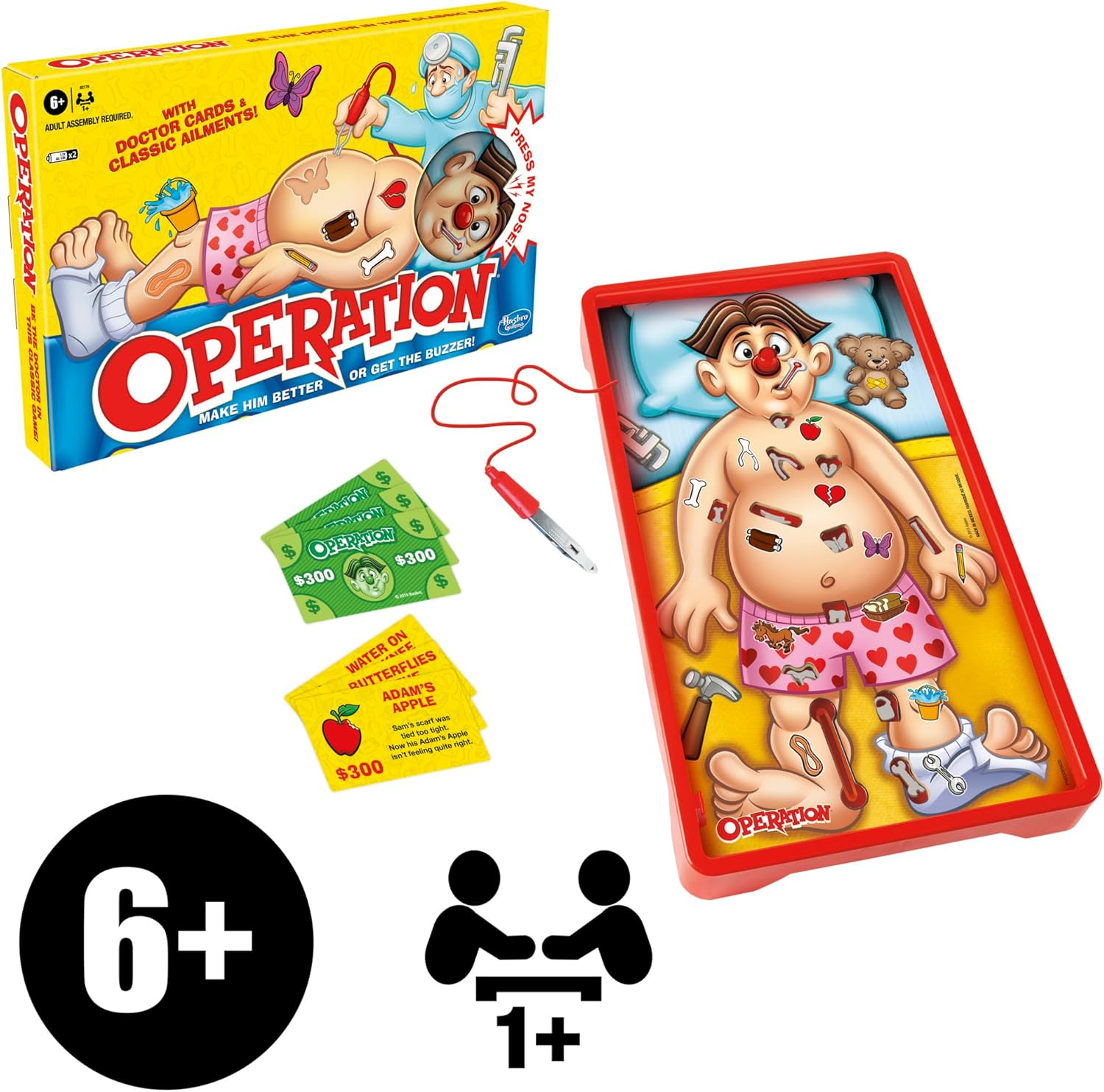 OPERATION Hasbro B2176 Operation Classic Game- Operate on Cavity Sam- Play the Doctor- 1+ Player- Electronic Board Games and Toys for Kids- Ages 6+ image number 3