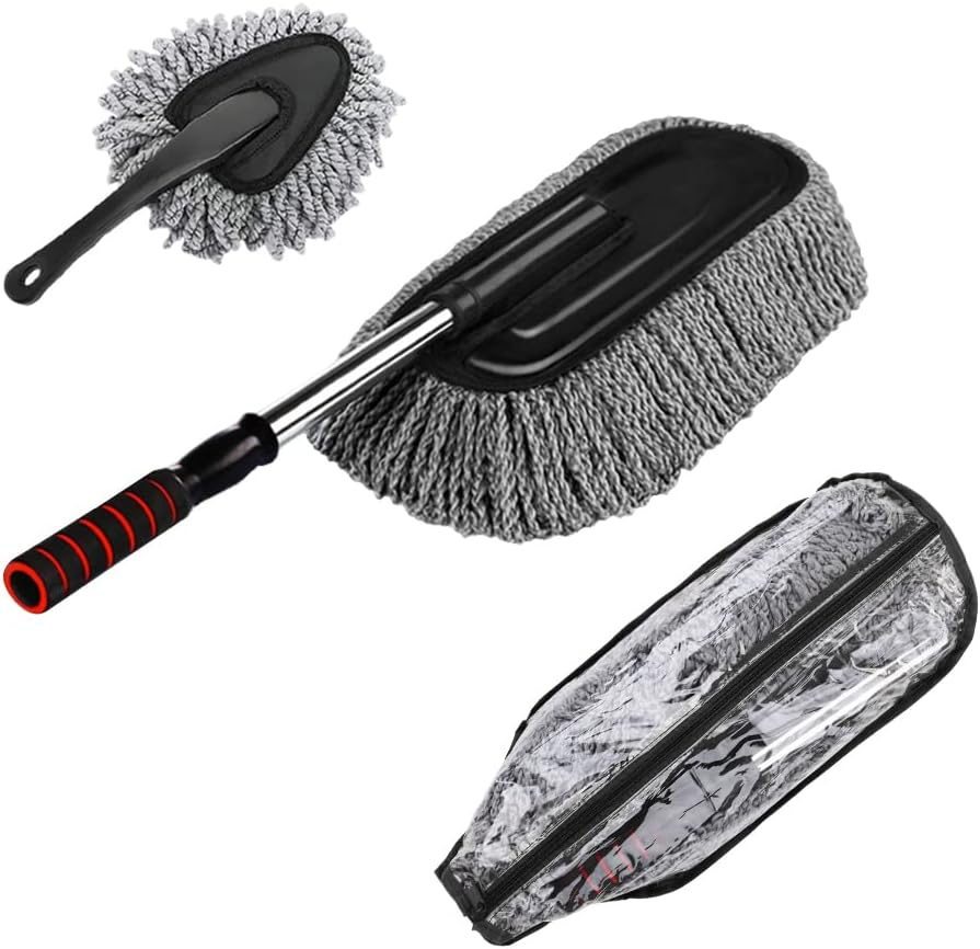 2 Pcs Microfiber Multipurpose 15.7 Inch Car Duster for Vehicle Interior Exterior with Stainless Steel Retractable Comfortable Handle to Trap Dust and Pollen for Car Bike RV Boats or Home Grey image number 4