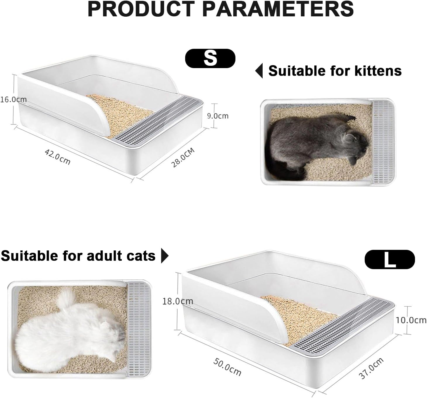 Cat Litter Tray 50X37X18Cm with Free Scoop, Semi-Closed Plastic Cat Litter Pan Top Entry Cat Litter Box, Suitable for Large Cat, Drawer Type Anti-Splashing Cat Toilet with Large Capacity