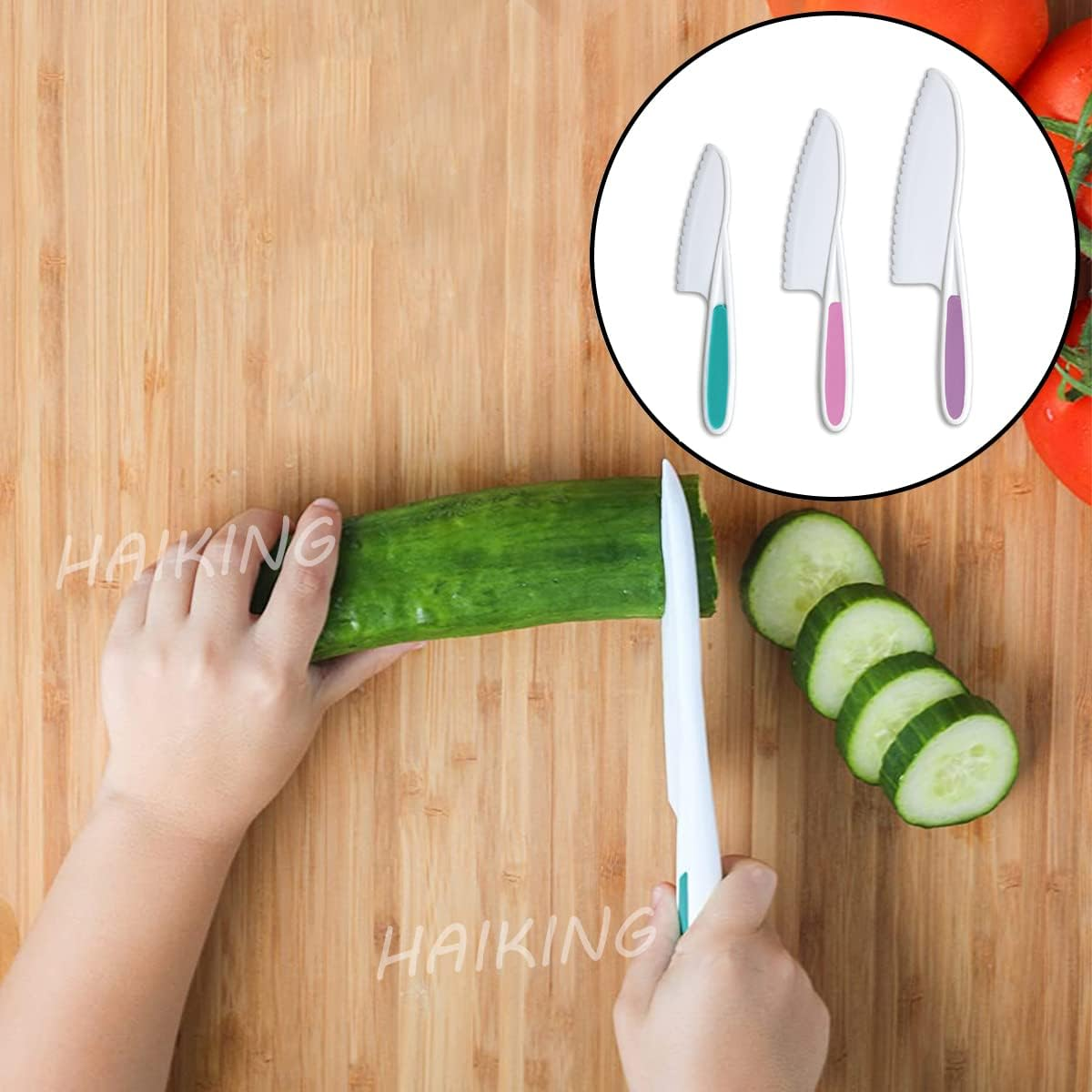 Kids Safe Knife Set, 3 Pcs Colorful PP Serrated Edges Children'S Cooking Knives for Kids Cooking Beginners Cut Fruits Salad Veggies Cake image number 4