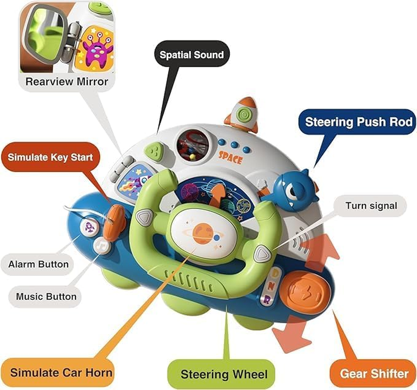 Baby Montessori Sensory Learning Travel Activities Toys with Sound Light - Baby Steering Wheel Music Toys for Babies over 1 Year - Infant Newborn Gifts for Toddlers 1-3 Year Old Boys Girls image number 2