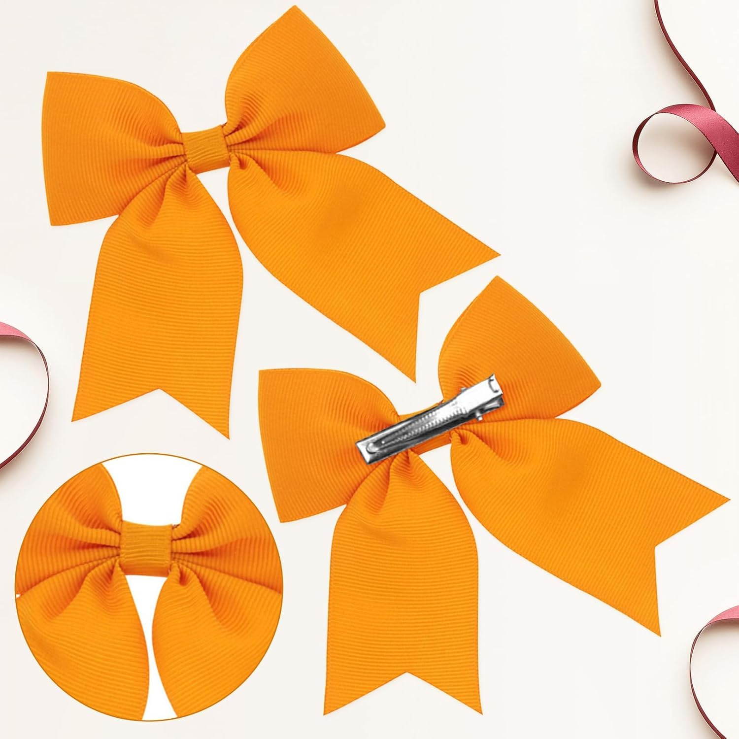 2 Pieces Large Orange Velvet Hair Bows, Women and Girls, Modern Solid Orange Hair Clip, 1 Count image number 1