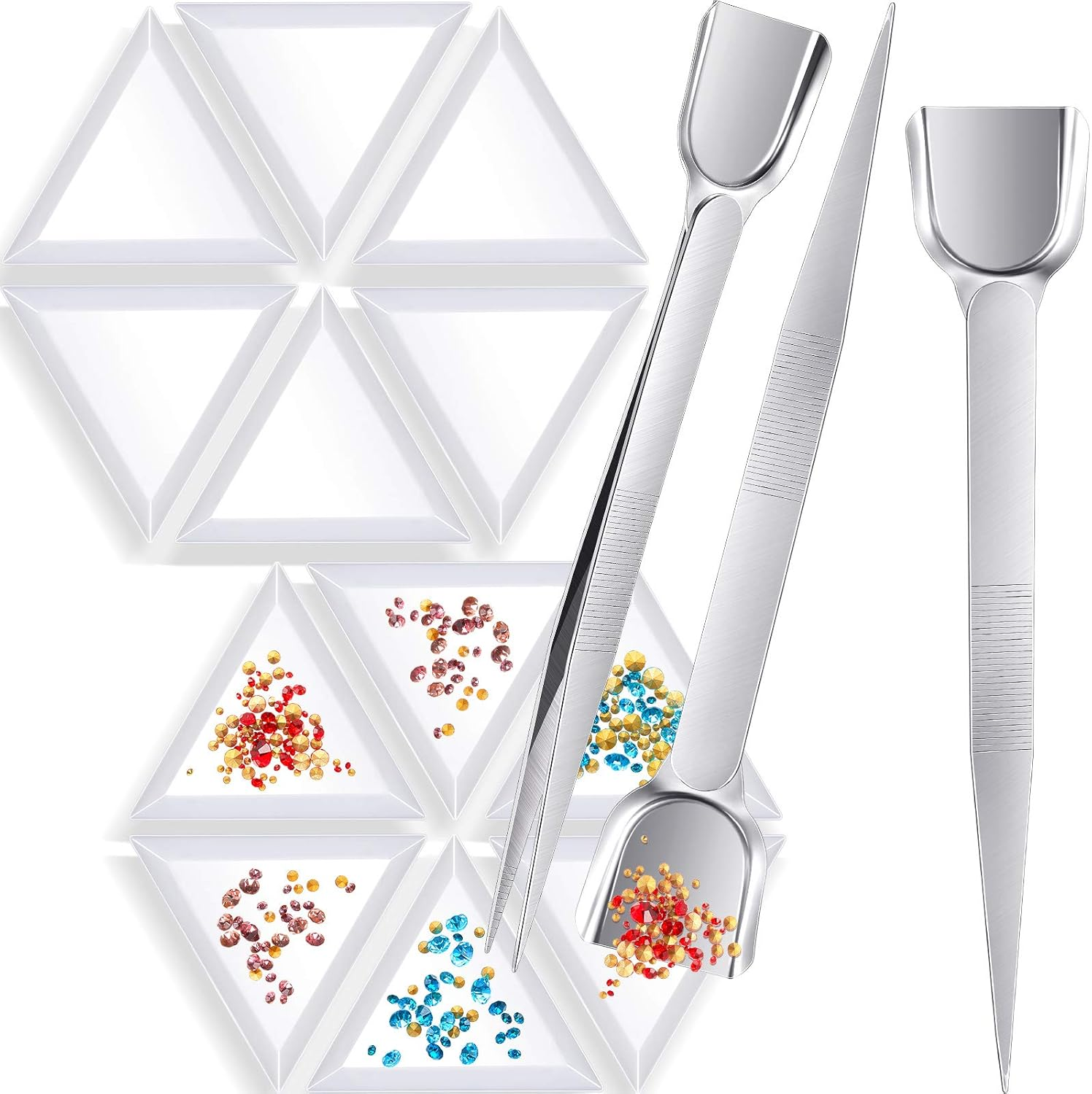 Mudder 20 Pieces Bead Sorting Trays Triangle and 3 Pieces Bead Scoop Rhinestone Diamond Tweezers for Jewelry Making Gems Crystals image number 4