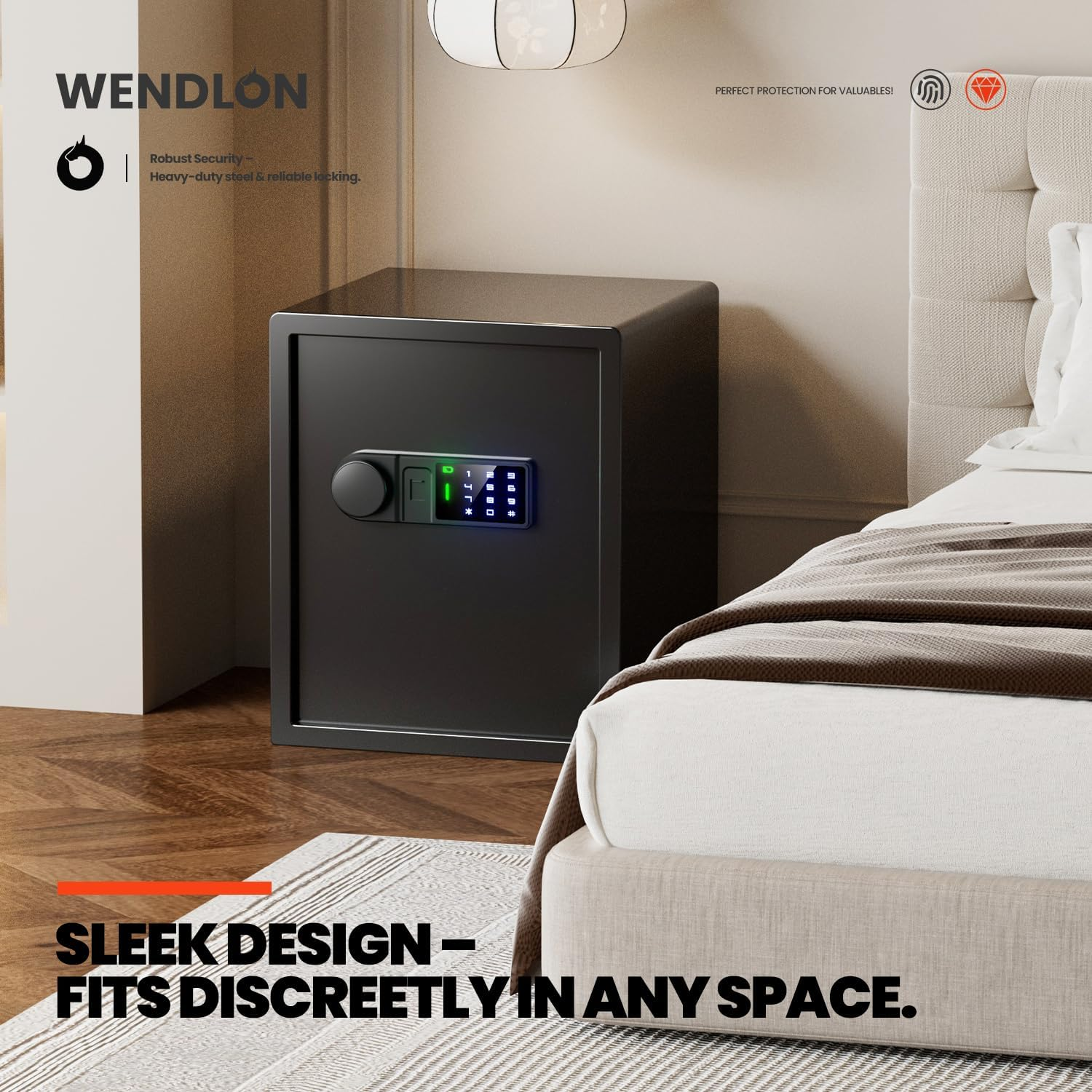 Wedlon Safe Box for Home - 16KG Touch Screen Lock Box with Silent Mode, Backlit Keypad, LED Light, Anti-Rust & Anti-Theft,Office image number 1