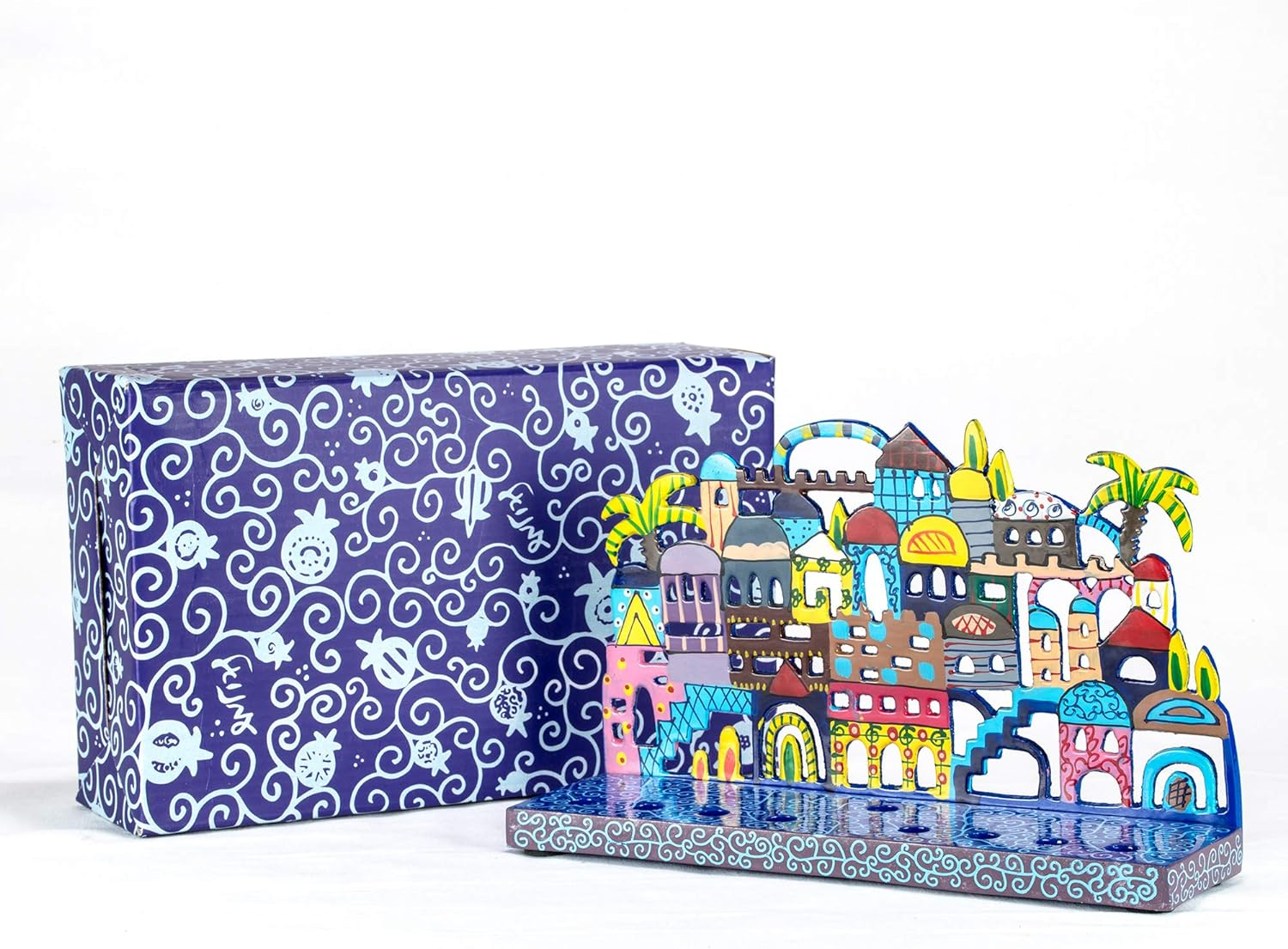 Jerusalem Laser Cut Metal Hanukkah Menorah by Yair Emanuel image number 1