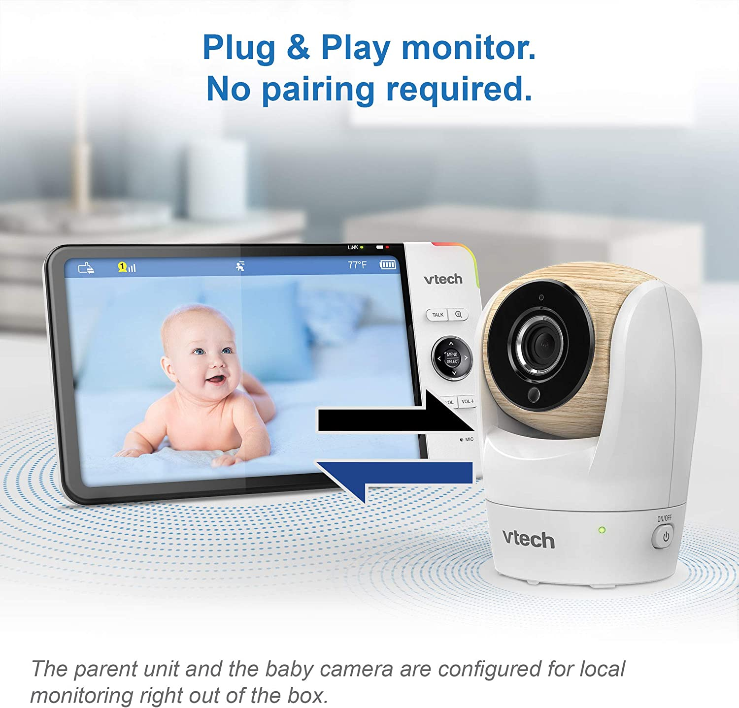 Vtech BM7750HD 7" Pan & Tilt Full Colour Video Baby Monitor, 2-Way Talk, Soothing Sounds, Temp Sensor & Motion Detection, up to 15 Hours Battery Life image number 4