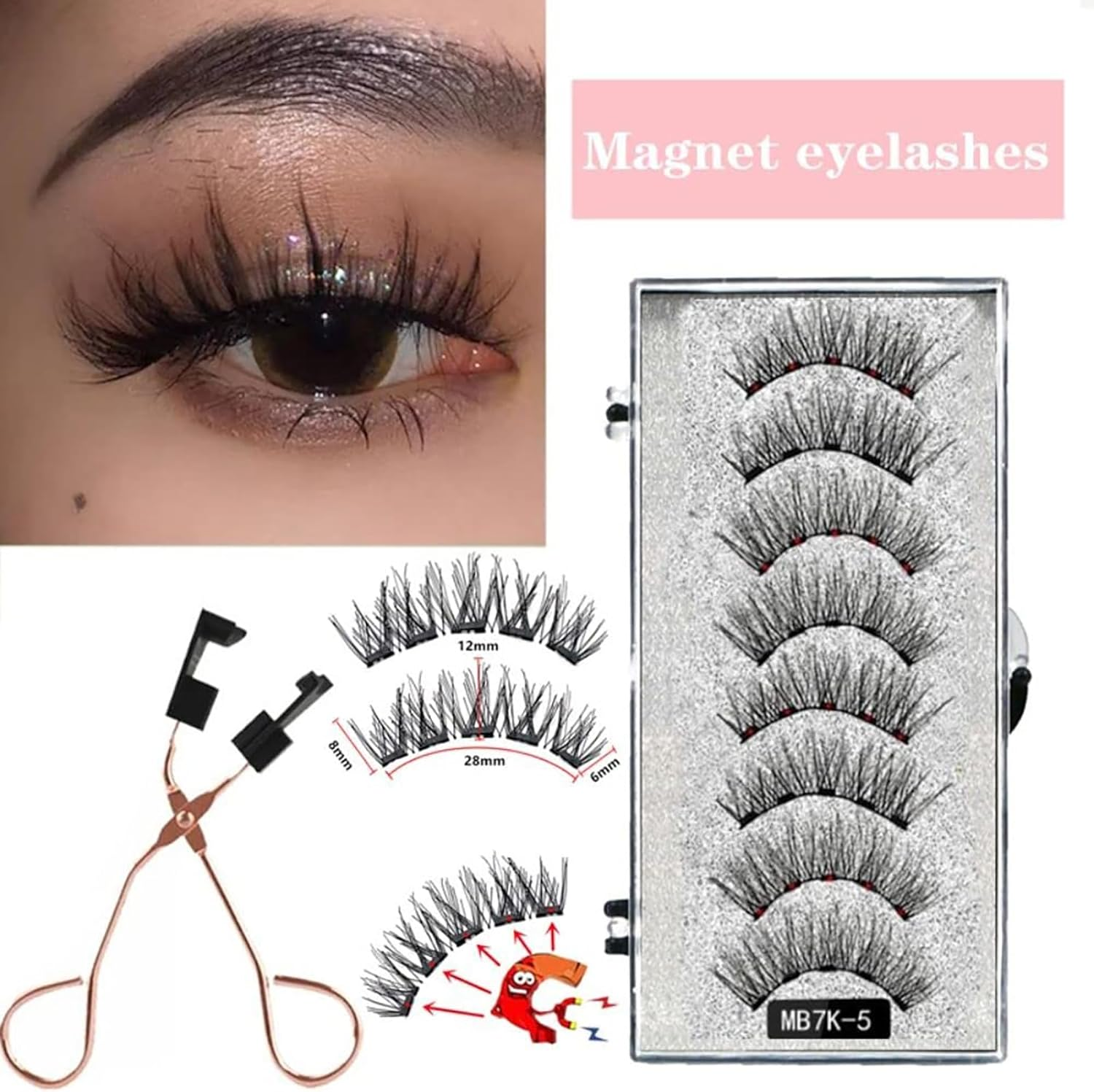Magnetic Eyelashes with Applicator, Reusable Dual Magnetic Lashes Kit, No Glue or Liner Needed, Easy to Wear, 3D Effect image number 5