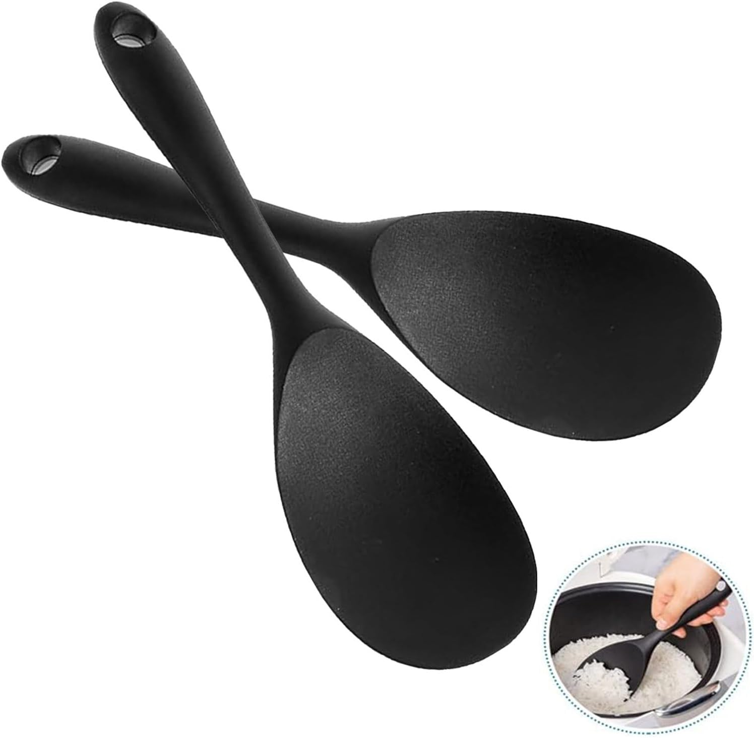 2 Pack Silicone Rice Spoons, Non Stick Heat Resistant Silicone Rice Spoons for Rice Cookers (Black) image number 3