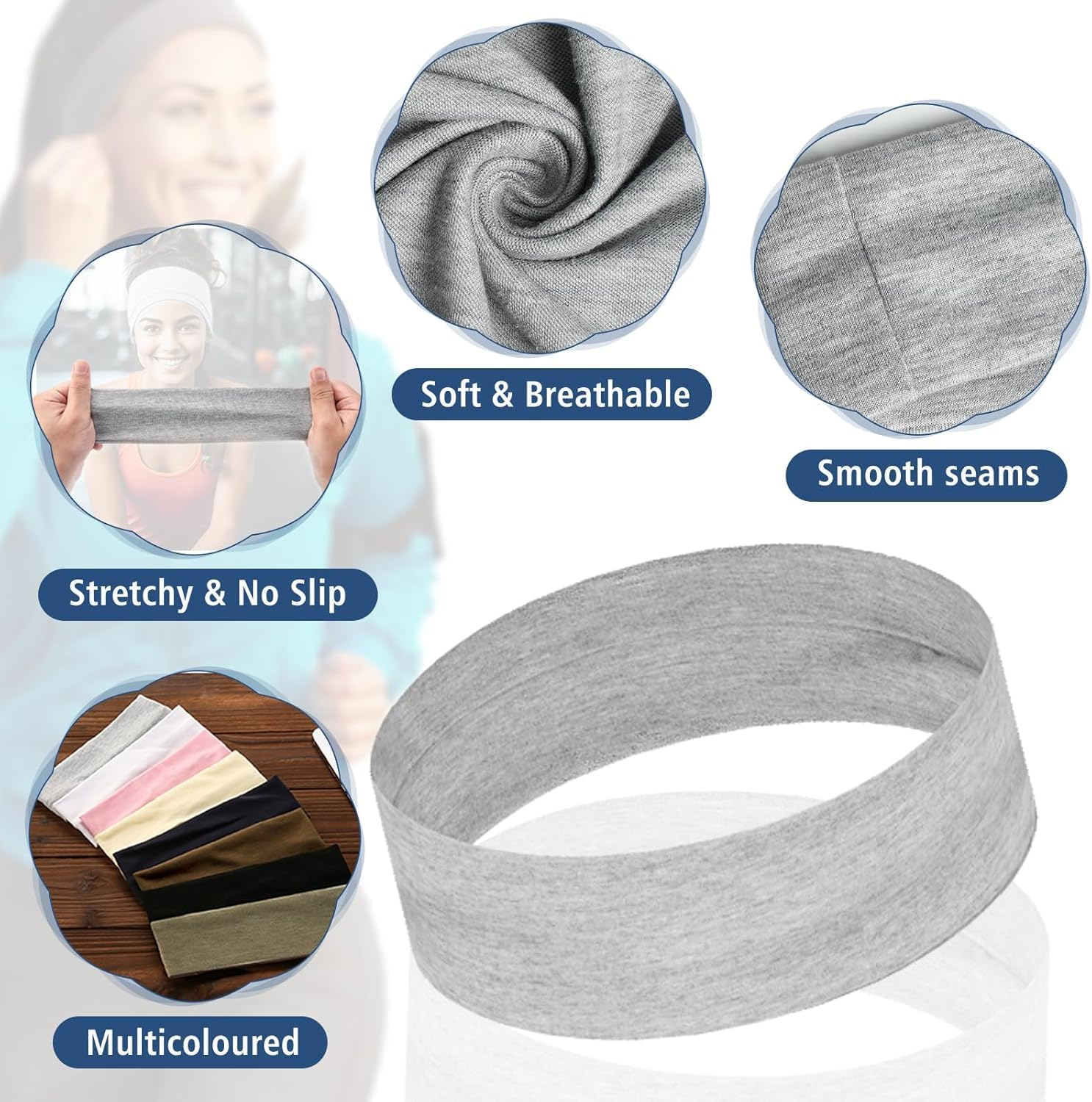 Headbands for Women Non Slip,6Pcs Trendy Womens Headbands, Soft Elastic Thick Hairbands Fashion Workout Yoga Hair Accessories image number 5