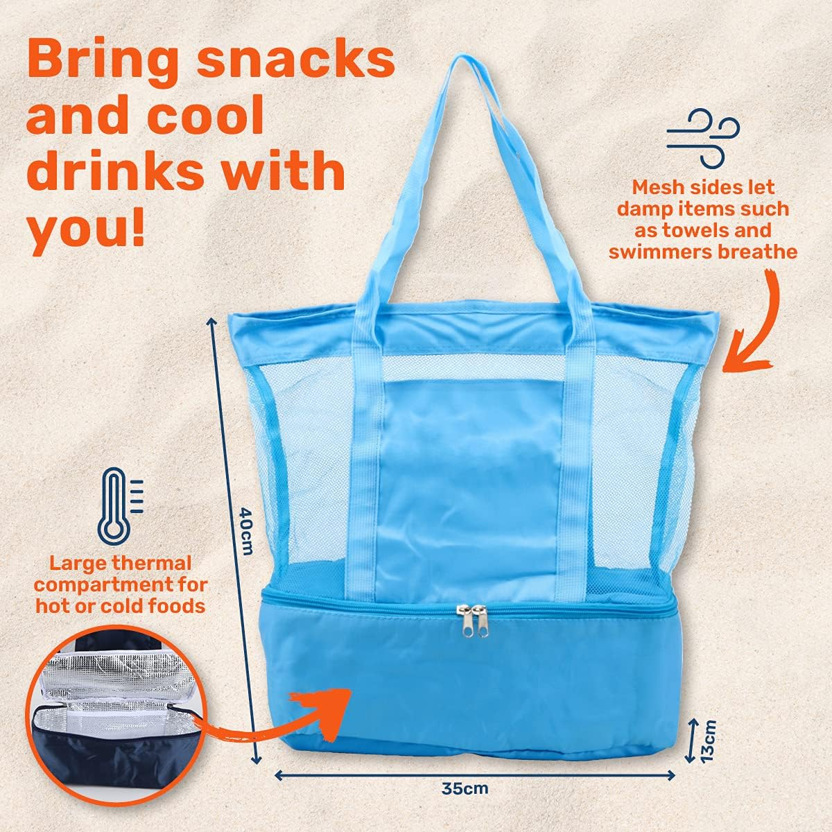 Summer Splash 2-In-1 Beach Bag with Built-In Cooler - 35Cm X 40Cm X 13.5Cm in Black, Navy, Light Blue, & Pink image number 1