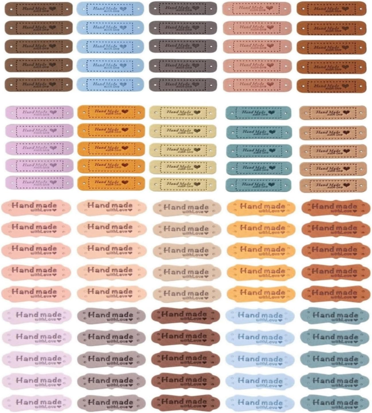 100Pcs Handmade Leather Labels Colourful Handmade Labels Tags Art Tags DIY Embellishments Ornaments Accessories for Scrapbooking Clothing Craft Decorations (50Rectangle + 50Flower Shape)