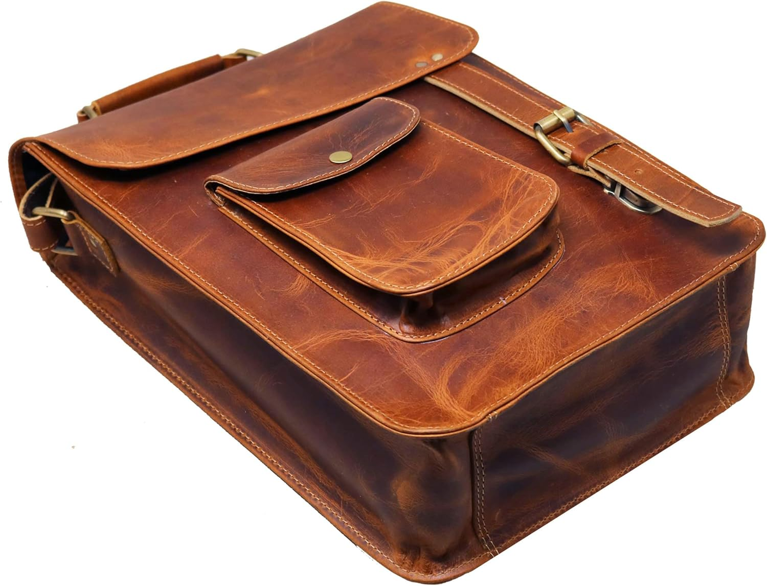 13" Leather Messenger Bag Laptop Case Office Briefcase Men Computer Distressed Shoulder Bag image number 6