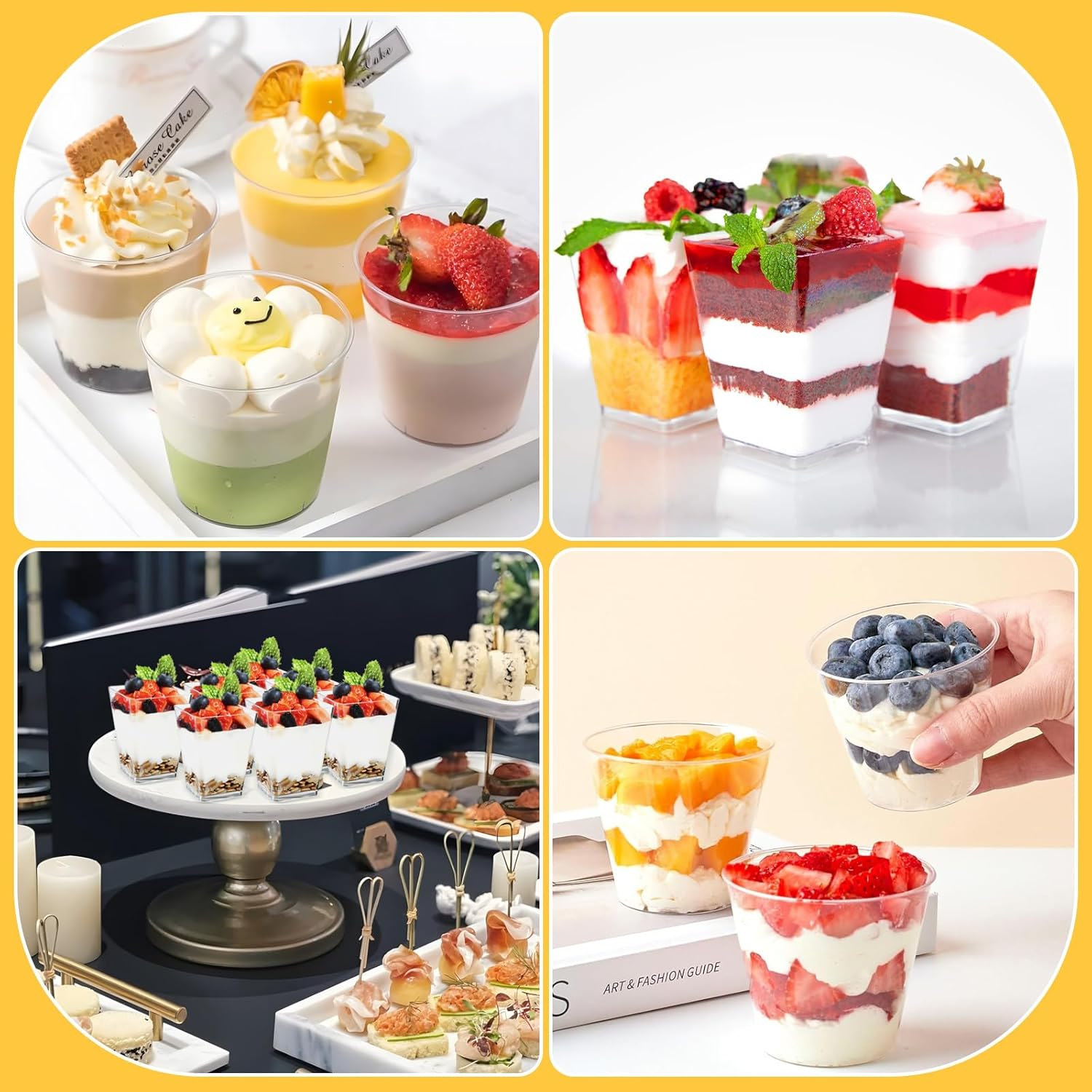 60 Pcs Clear Plastic Dessert Cups with Spoons, 200Ml/7Oz ＆150Ml/5Oz Small Reusable Plastic Dessert Cups for Party, Birthday, Appetizer, Puddings, Mousse, Yogurt & Ice Cream image number 2