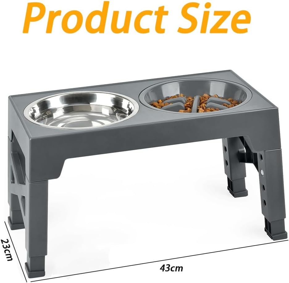 Elevated Dog Bowls for Large Dogs, Raised Dog Bowl Stand with Slow Feeder Bowl & 2 Stainless Steel Dog Food Bowls, 5 Heights Adjustable for Small Medium Large Dogs and Pets image number 2
