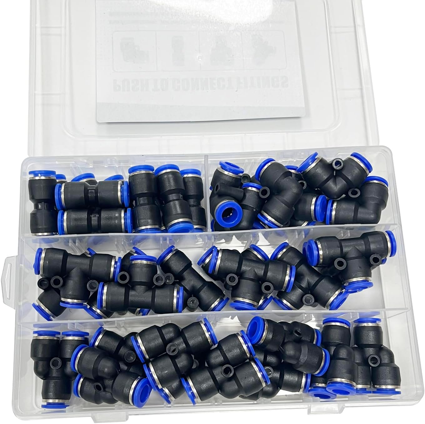 Pneumatic Push to Connect Fittings Kit, 40 Pieces, 6Mm/8Mm/1/4, Assorted Connectors (1/4" OD Package) image number 1