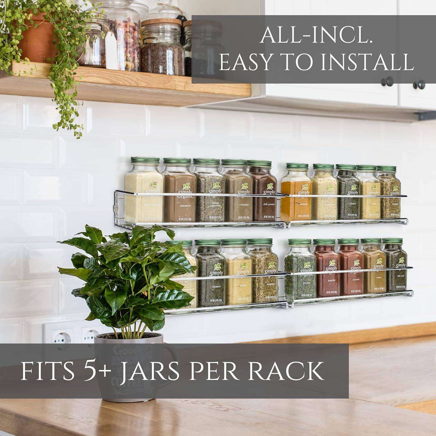Gorgeous Spice Rack Organizer for Cabinets or Wall Mounts - Space Saving Set of 4 Hanging Racks - Perfect Seasoning Organizer for Your Kitchen Cabinet, Cupboard or Pantry Door image number 4