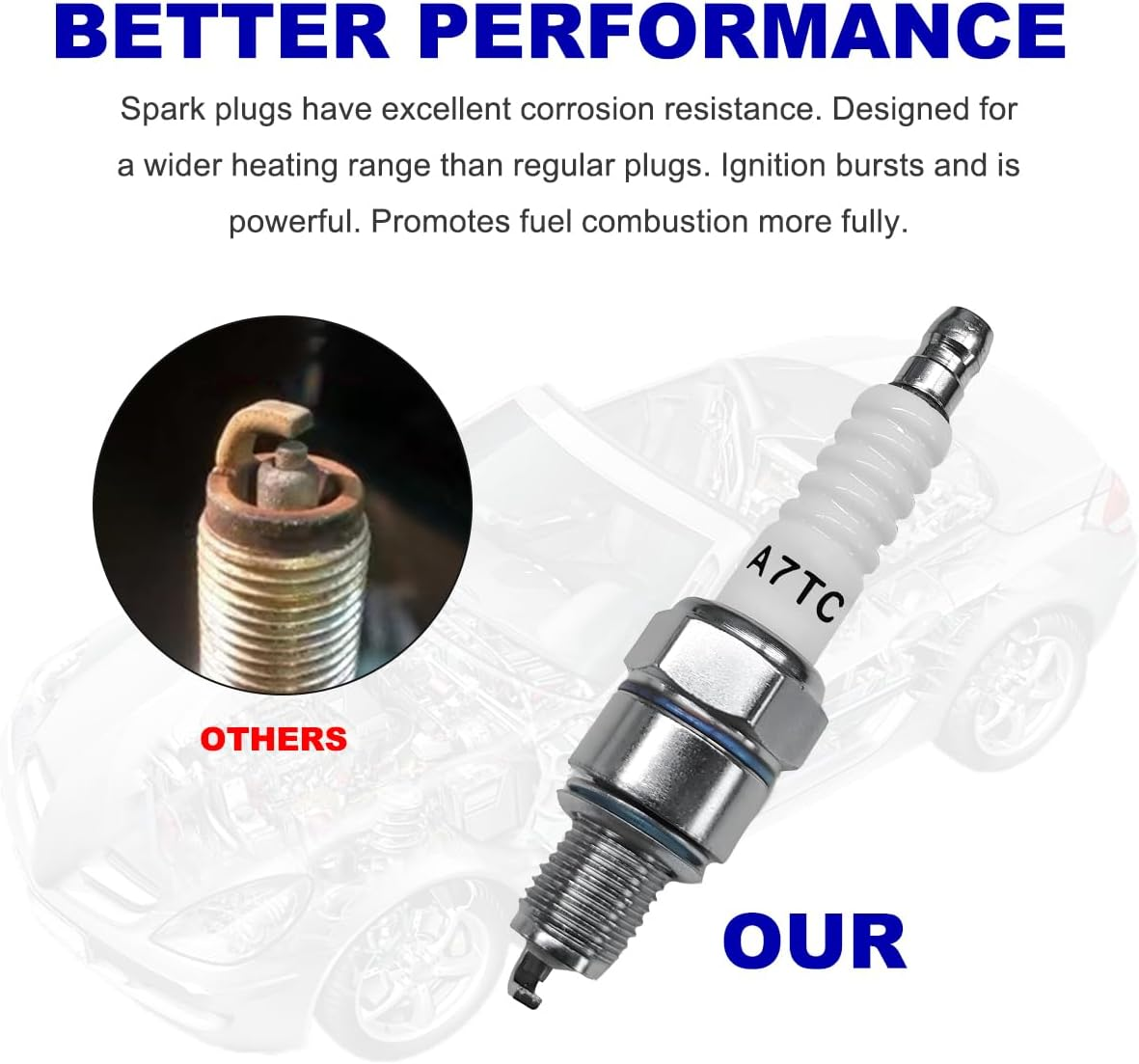 2PCS Spark Plug, A7TC Spark Plug for GY6 50Cc 70Cc 90Cc 110Cc 125Cc ATV Scooter Dirt Bike Moped Go Kart Racing Bike, Spark Plugs A7TC Compatible with C7HA C5HA PZ7HS S102F Z12