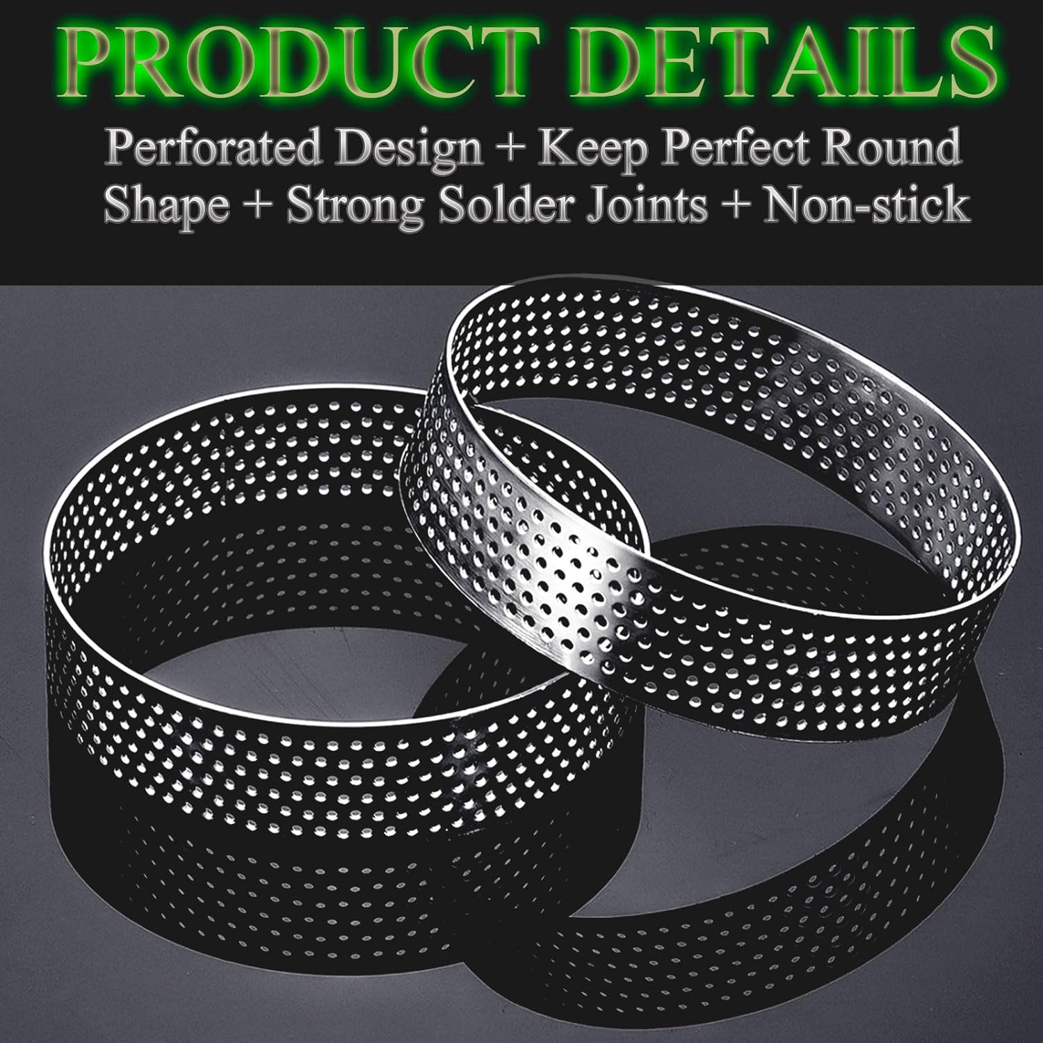 DATANYA 12Pack Tart Rings Perforated Tart Ring, Stainless Steel Cake Rings 2 Inch round Mousse Ring Molds for Baking Cooking Dessert, Small Fruit Tartet Crust 5Cm image number 5