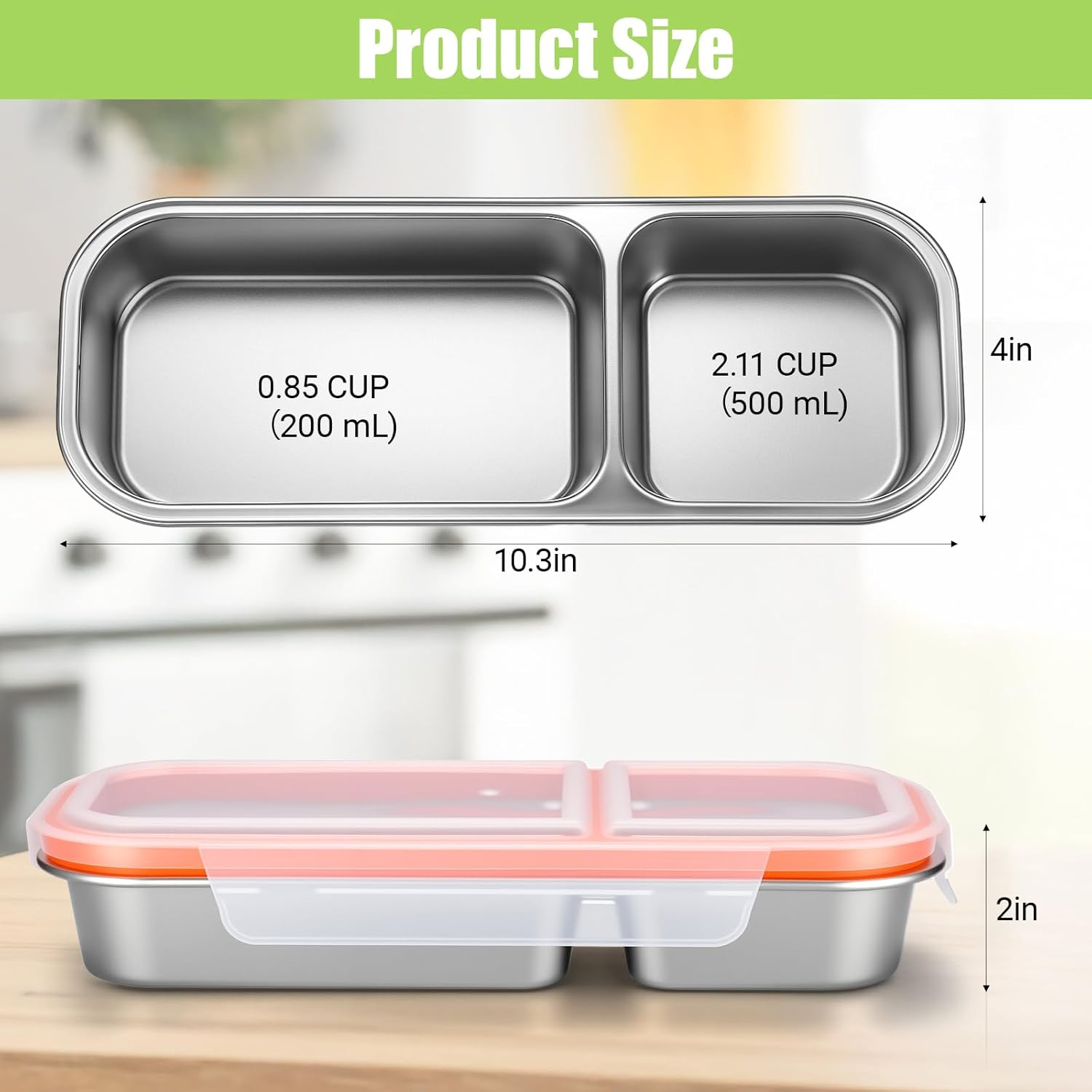 Stainless Steel Snack Containers, Reusable Condiment Box with Lids, Double Compartment Sauce Cups, Divided Food Storage Containers for School, Home, Travel image number 1